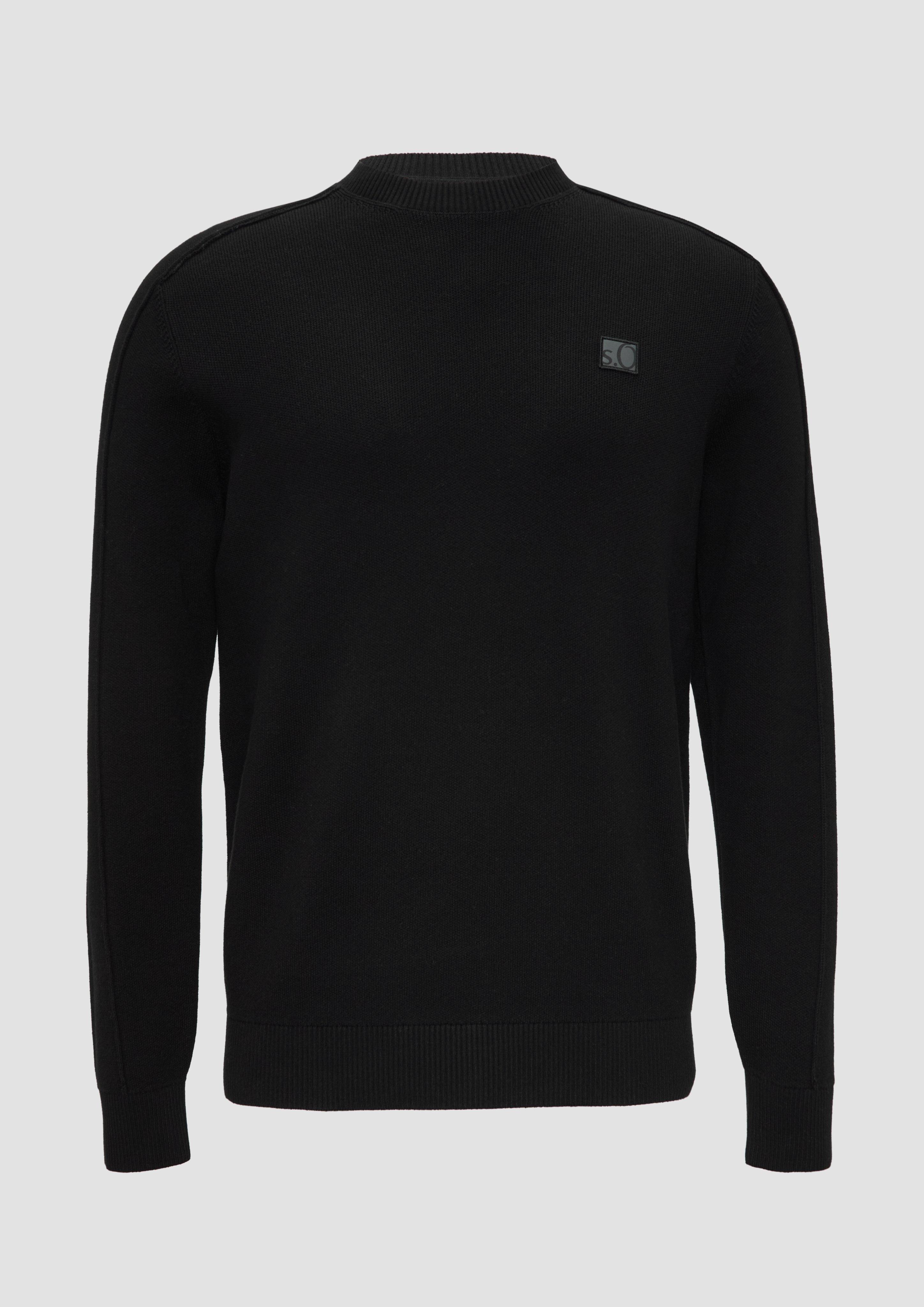 s.Oliver - Strickpullover mit Nahtdetails und Logo, Herren, schwarz