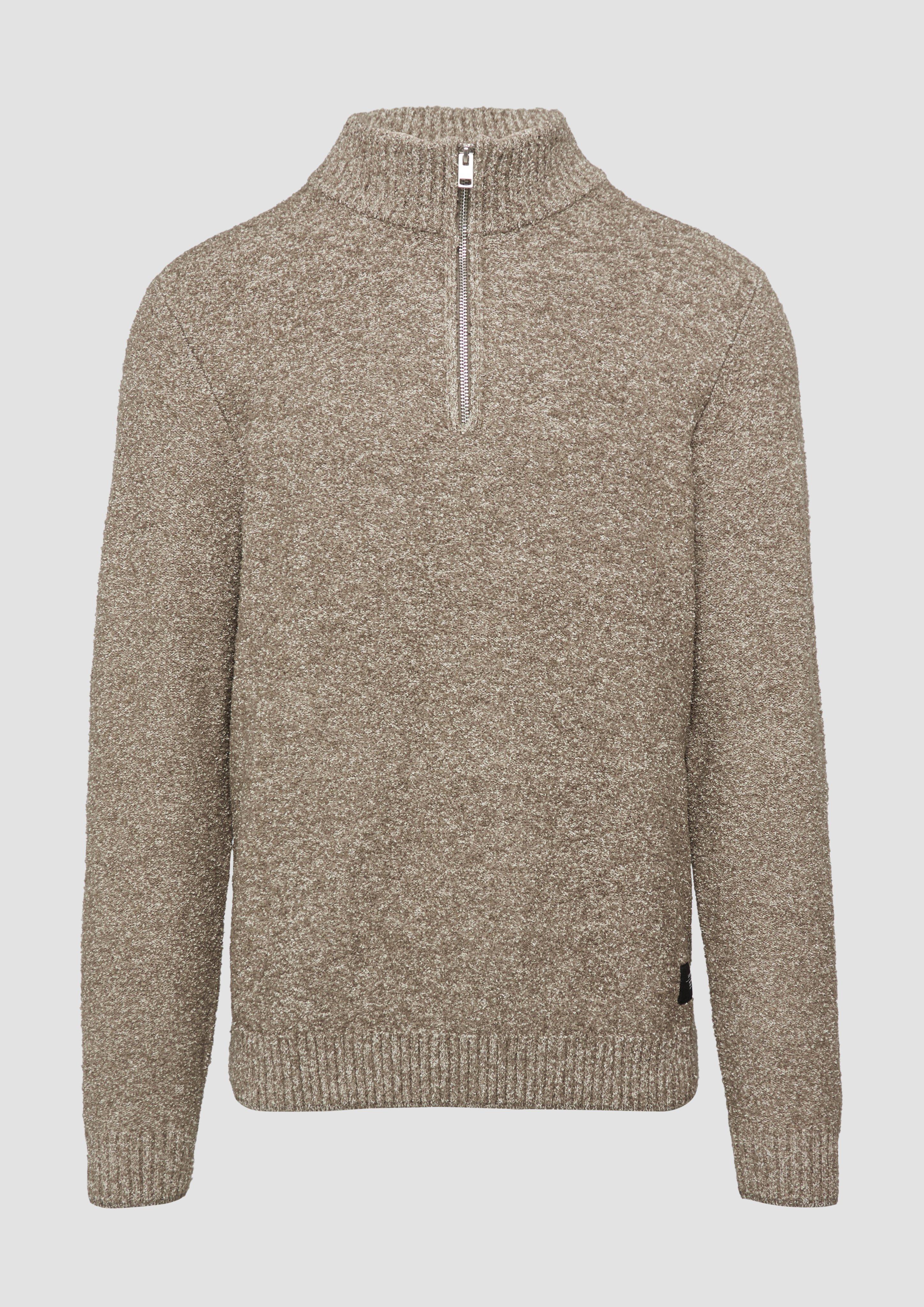 s.Oliver - Pullover mit Troyer-Kragen in Melange-Optik, Herren, braun