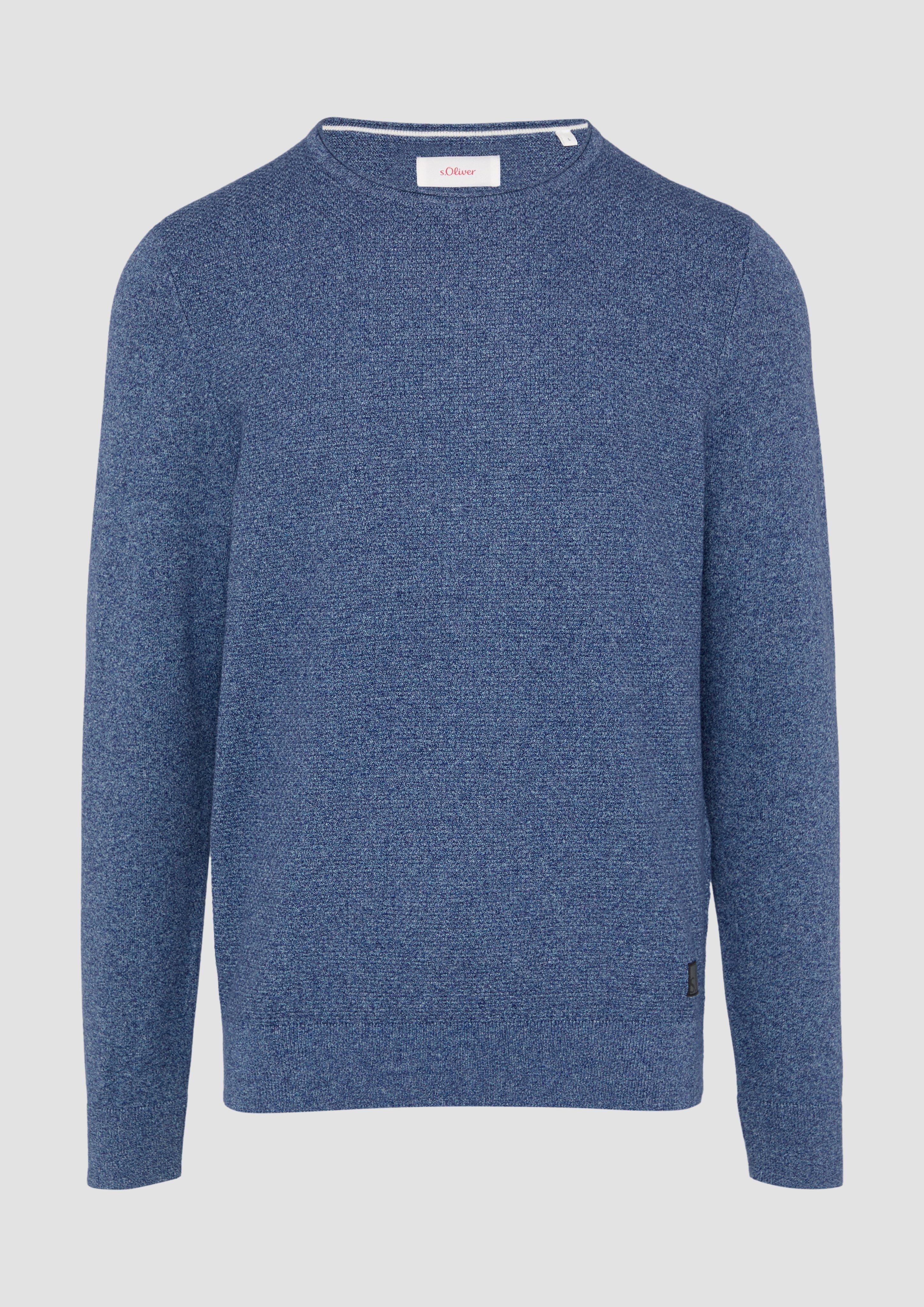 s.Oliver - Strickpullover mit Strukturmix und Logo-Patch, Herren, blau