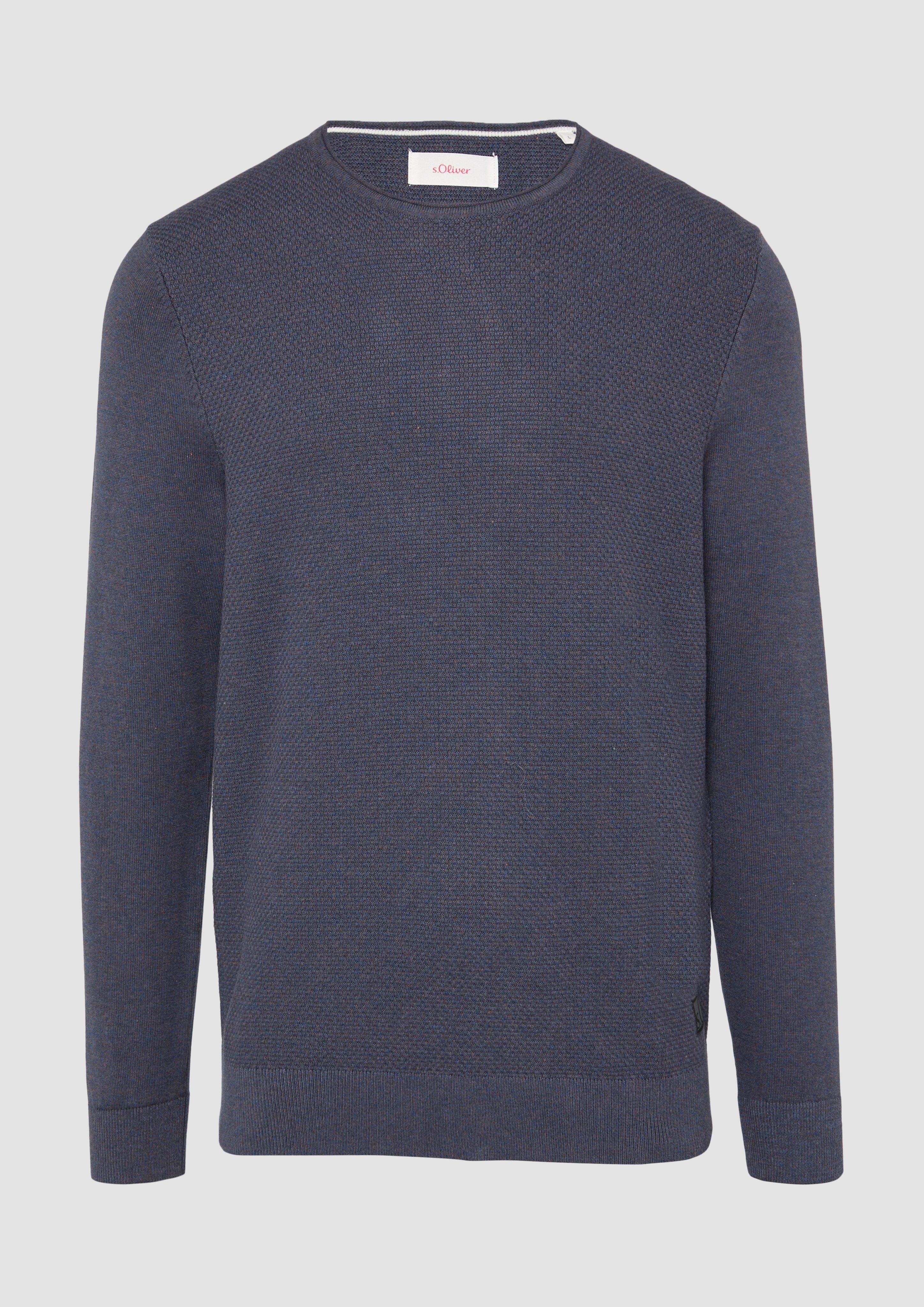 s.Oliver - Strickpullover mit Strukturmix und Logo-Patch, Herren, blau