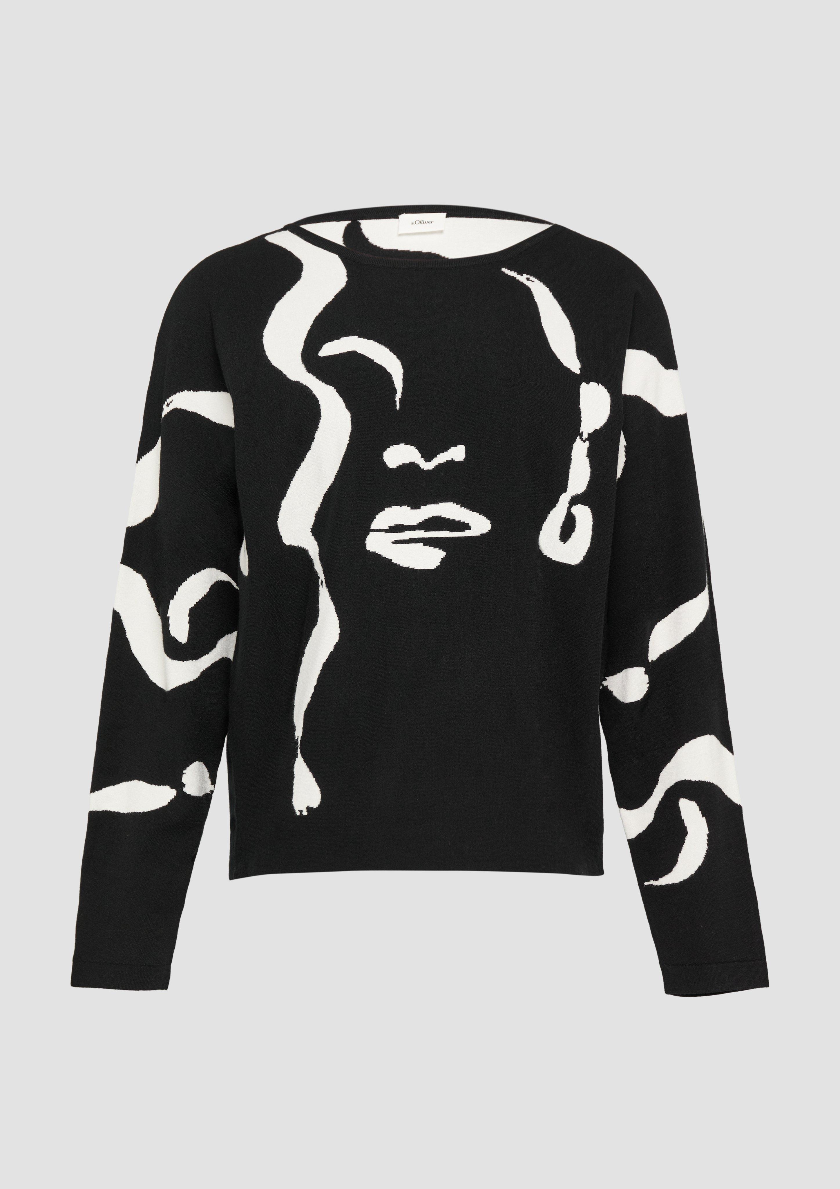 Thumbnail - s.Oliver - Jacquard-Pullover mit Fledermausärmeln, Damen, schwarz