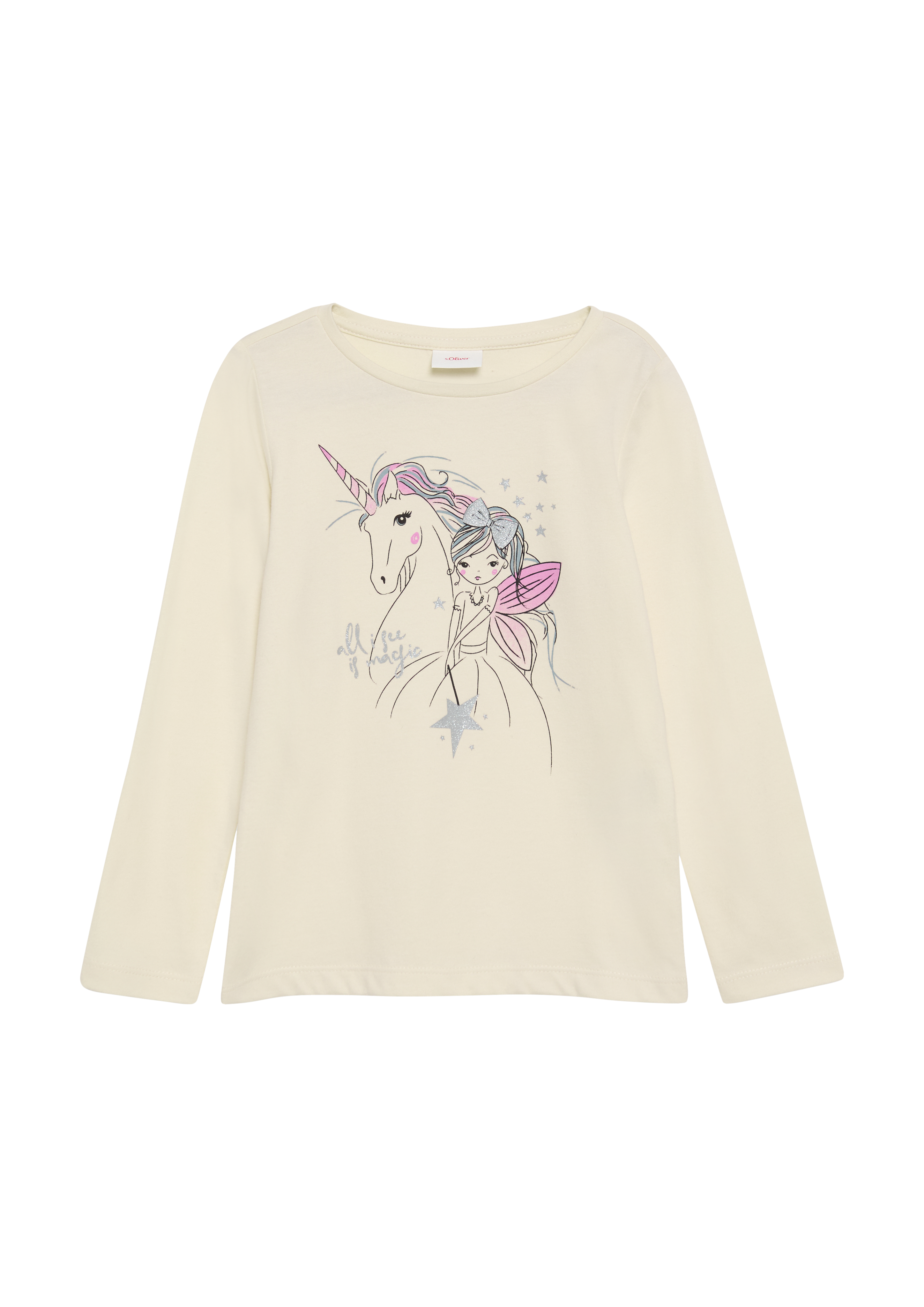 Thumbnail - s.Oliver - Langarmshirt mit Glitter-Print, Kinder, Beige