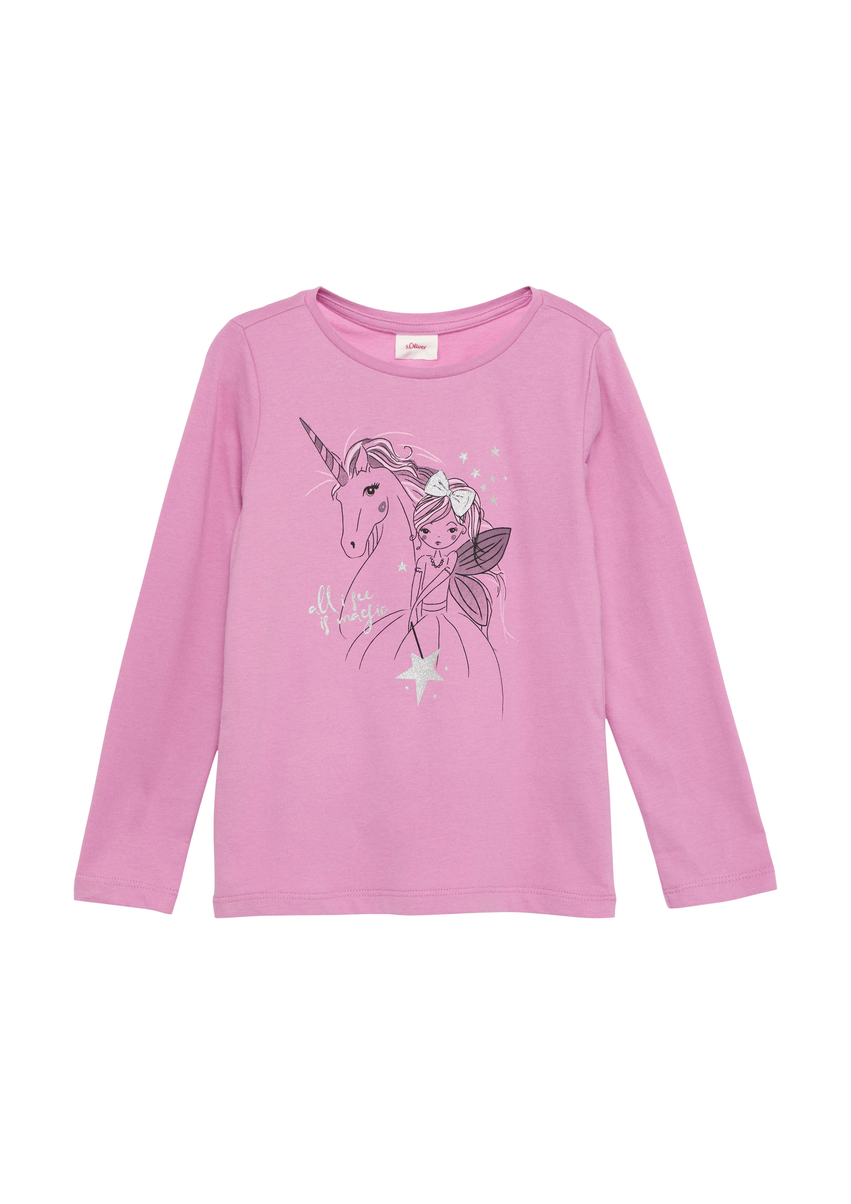 s.Oliver - Langarmshirt mit Glitter-Print, Kinder, Rosa