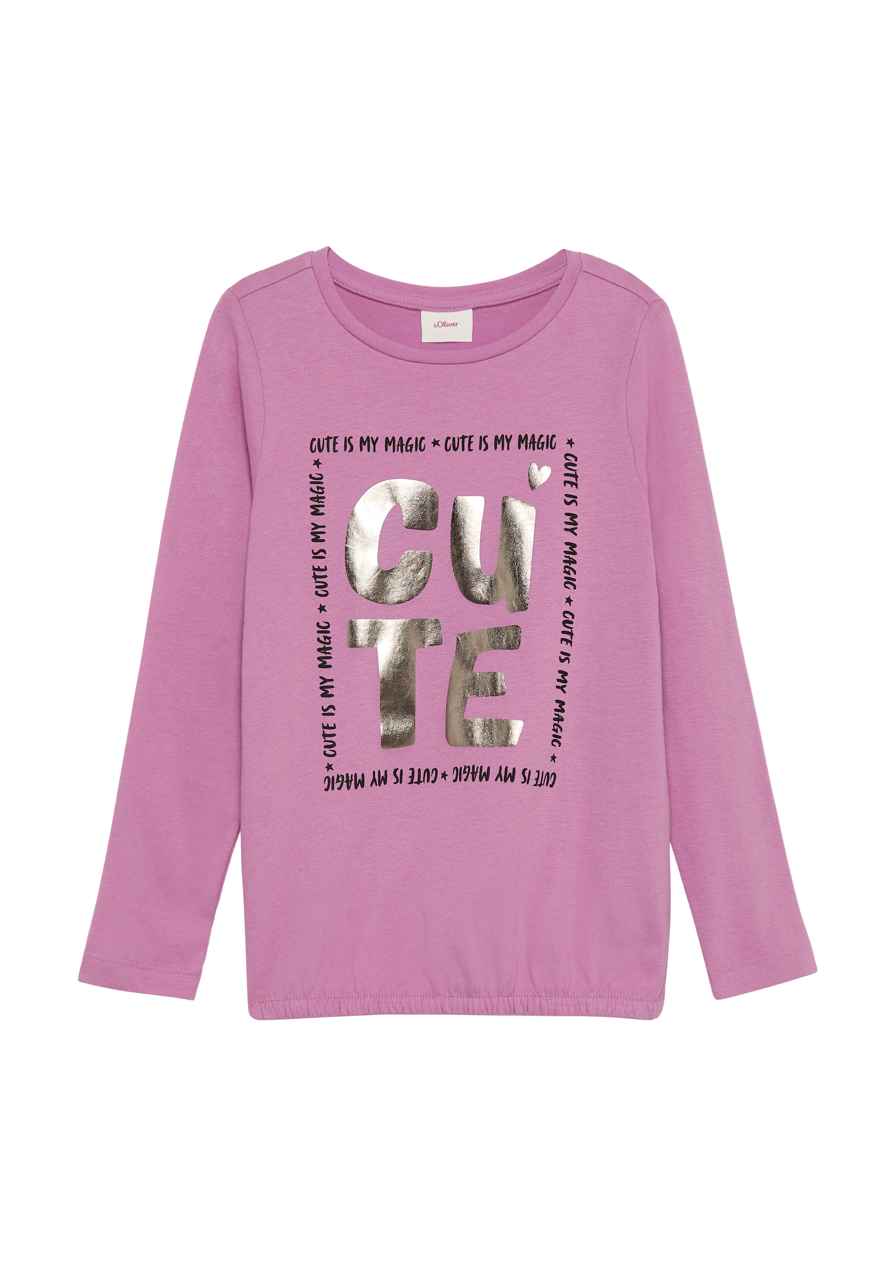 s.Oliver - Langarmshirt mit Foil-Print und Gummibund, Kinder, Rosa