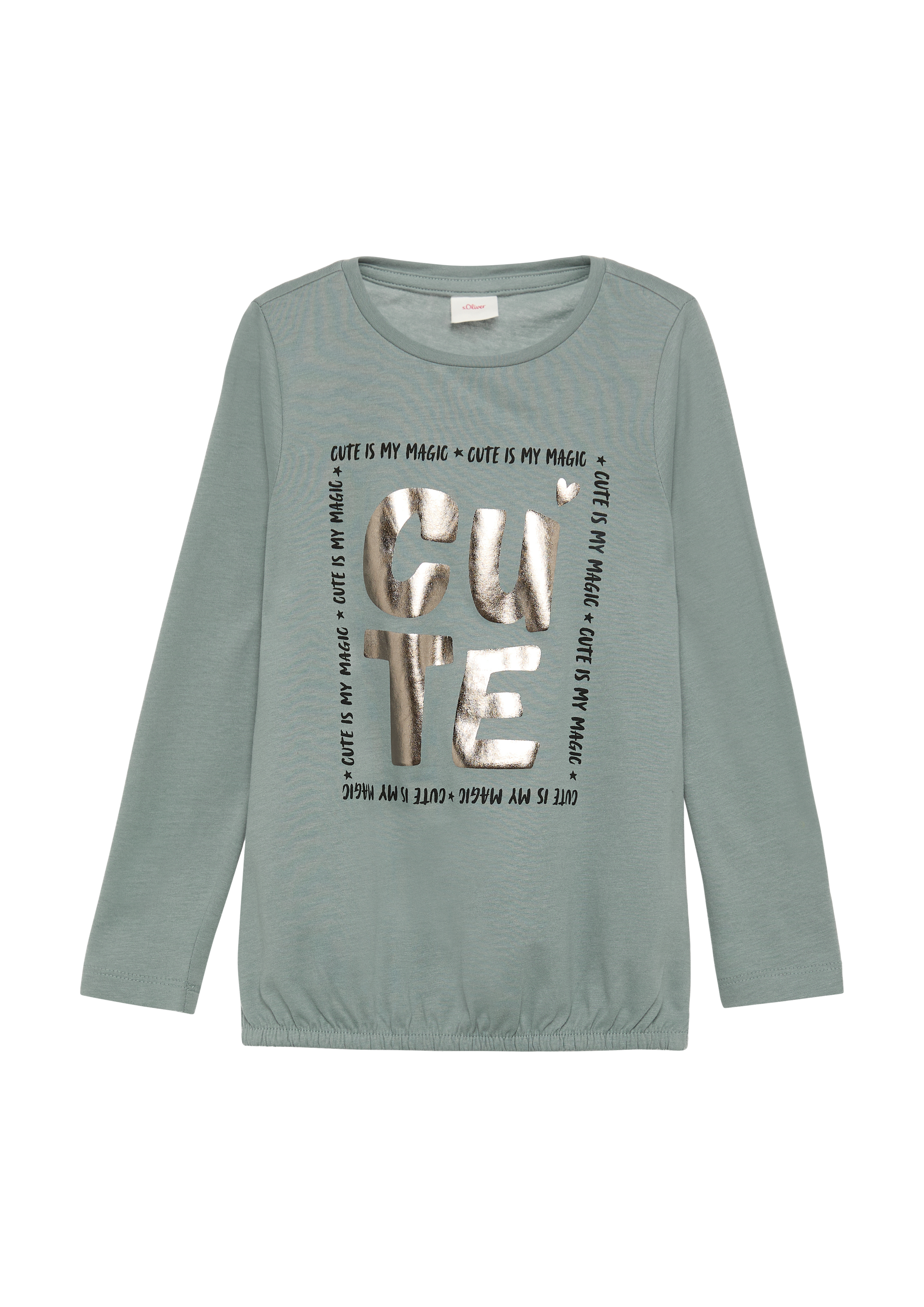 s.Oliver - Langarmshirt mit Foil-Print und Gummibund, Kinder, blau