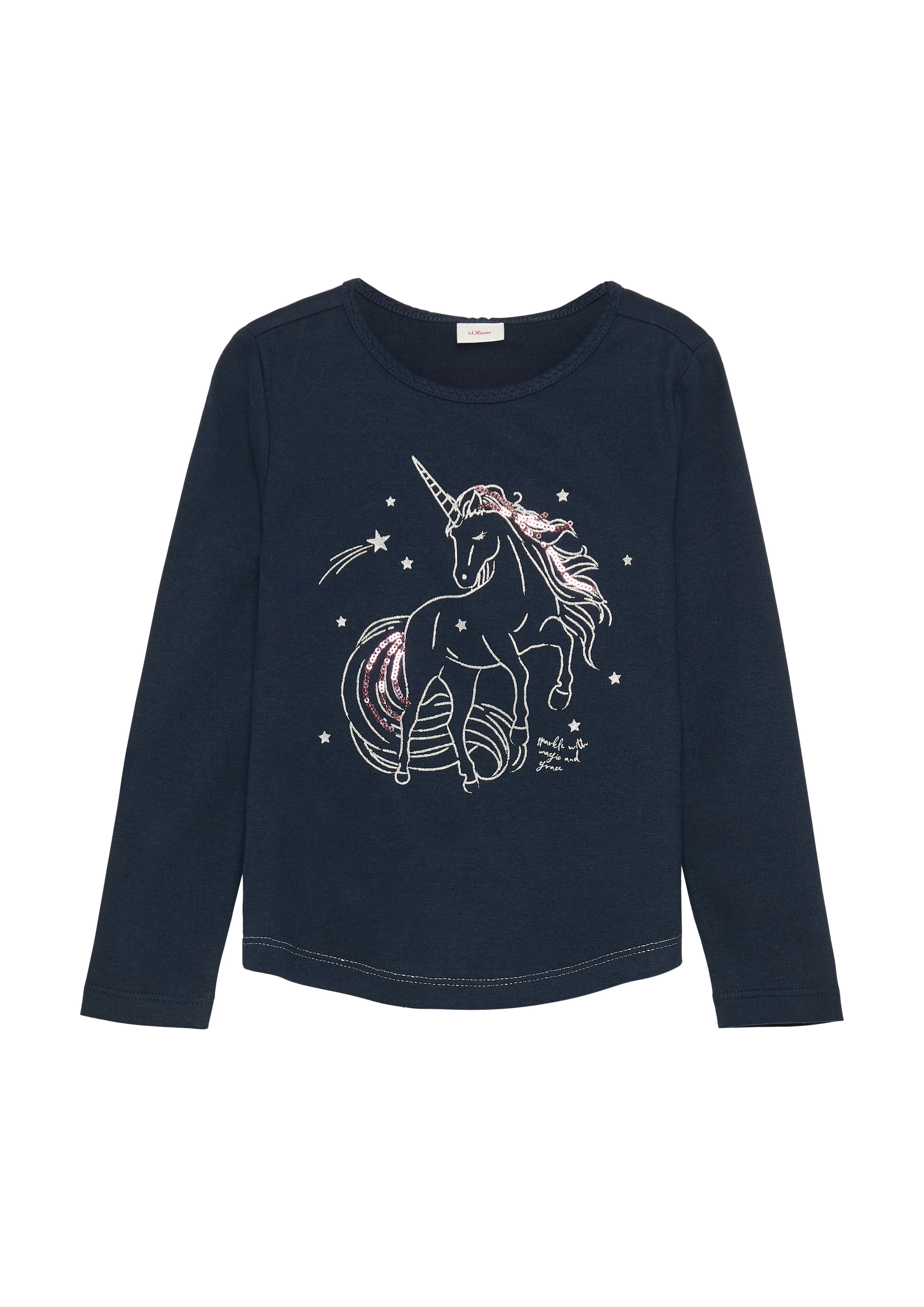 s.Oliver - Longsleeve mit Glitter-Print und Pailletten, Kinder, blau