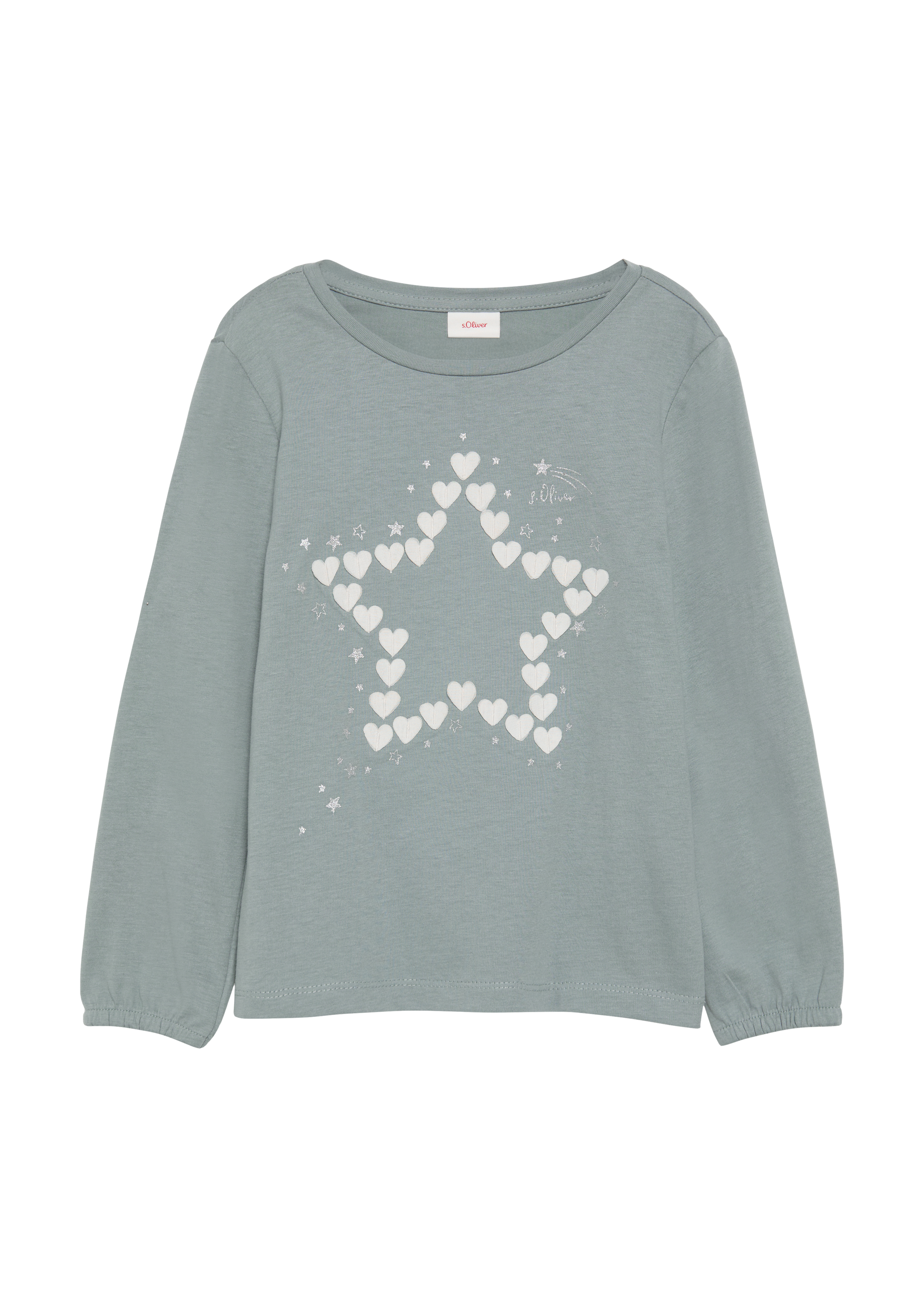 s.Oliver - Langarmshirt mit Glitter-Print und Chiffon-Applikation, Kinder, blau