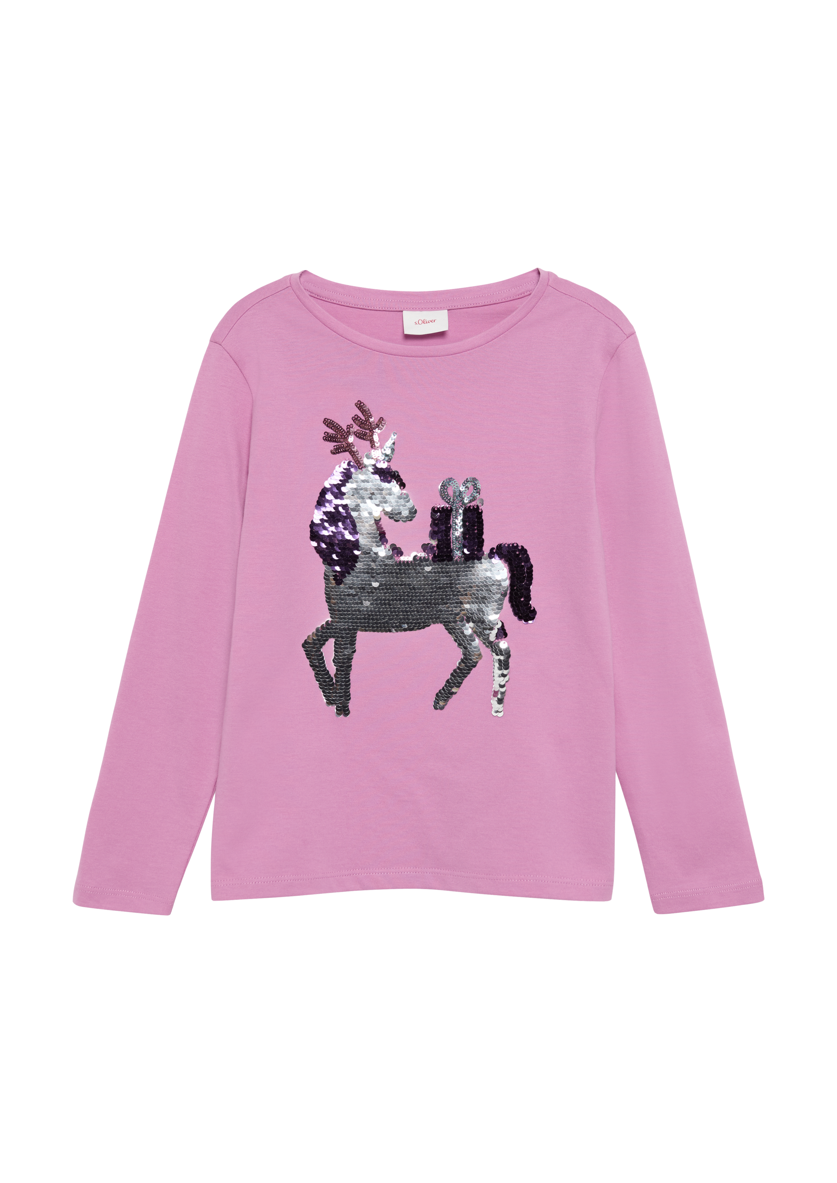 s.Oliver - Langarmshirt mit Weihnachtsmotiv aus Wendepailletten, Kinder, Rosa