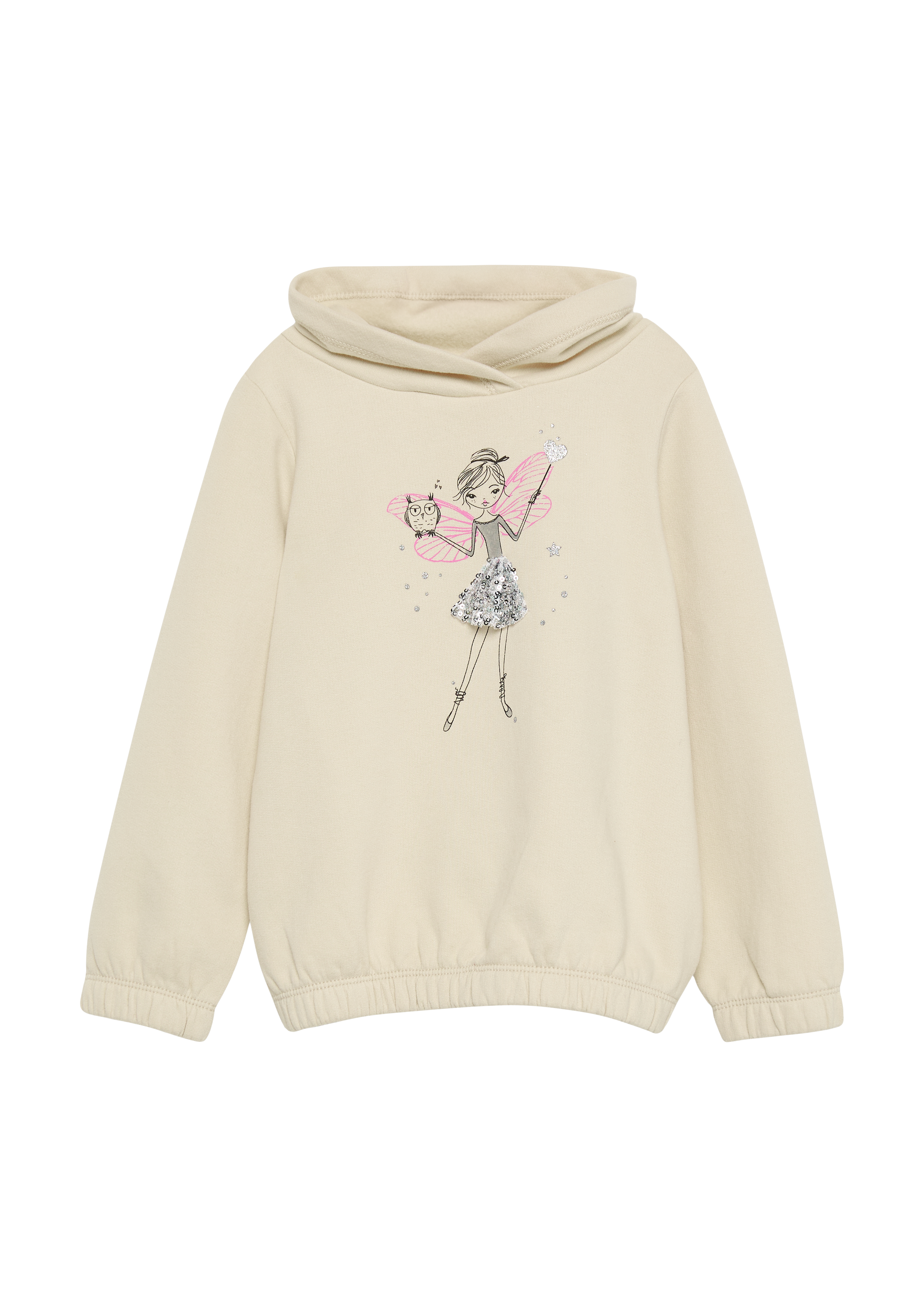 s.Oliver - Wärmendes Sweatshirt mit Schalkragen und Glitzer-Artwork, Kinder, Beige