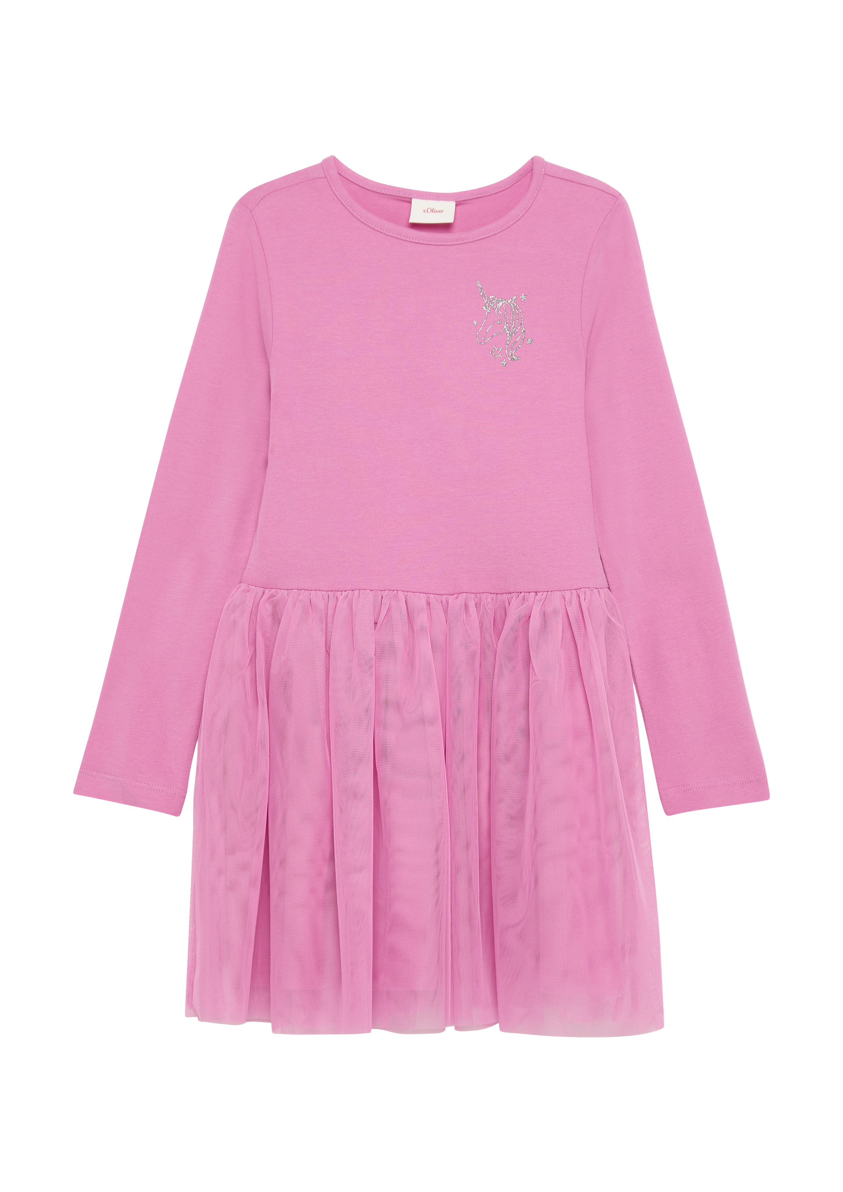 s.Oliver - Jersey-Kleid mit Tüllrock und Glitzer-Print, Kinder, Rosa