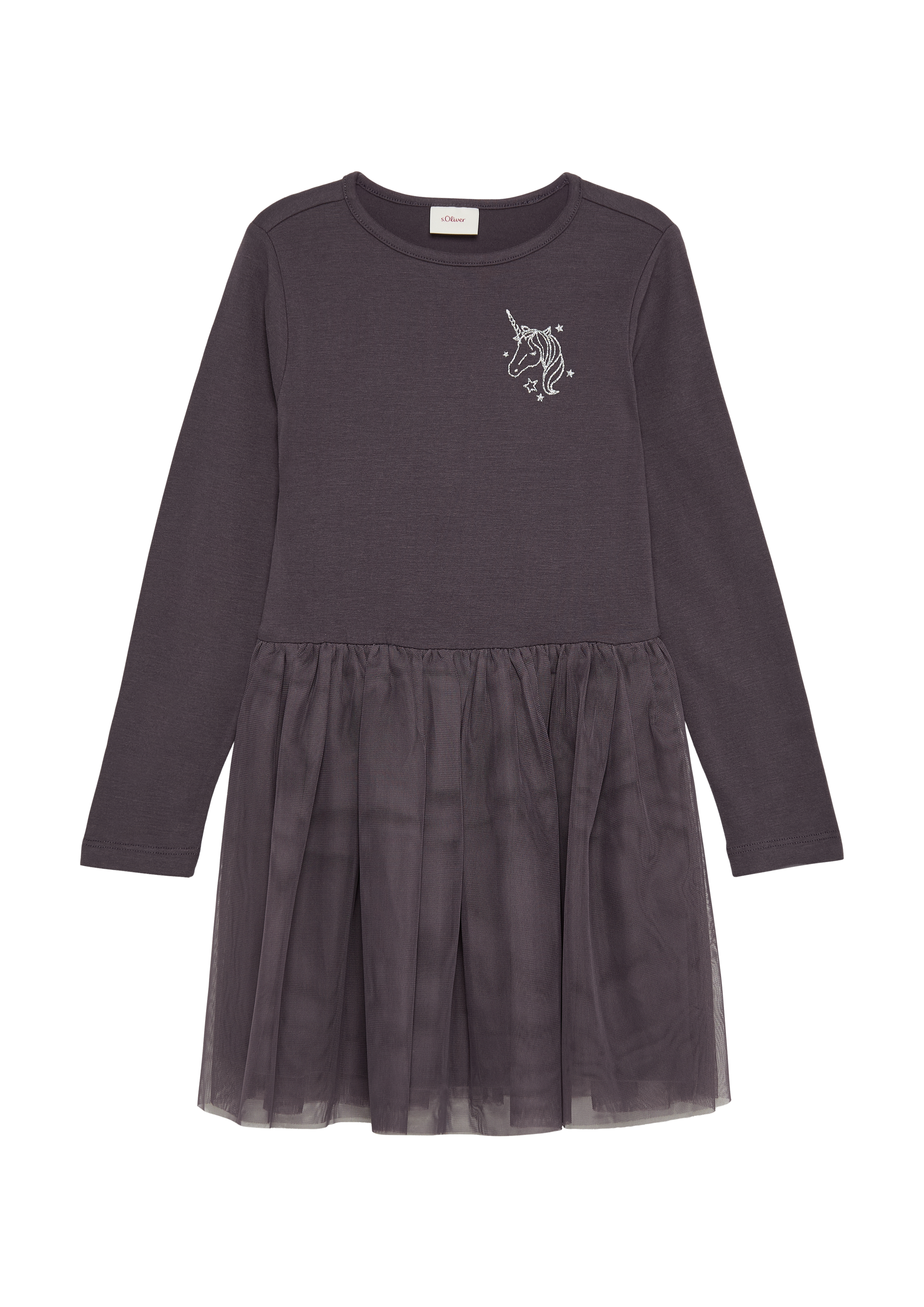 s.Oliver - Jersey-Kleid mit Tüllrock und Glitzer-Print, Kinder, lila