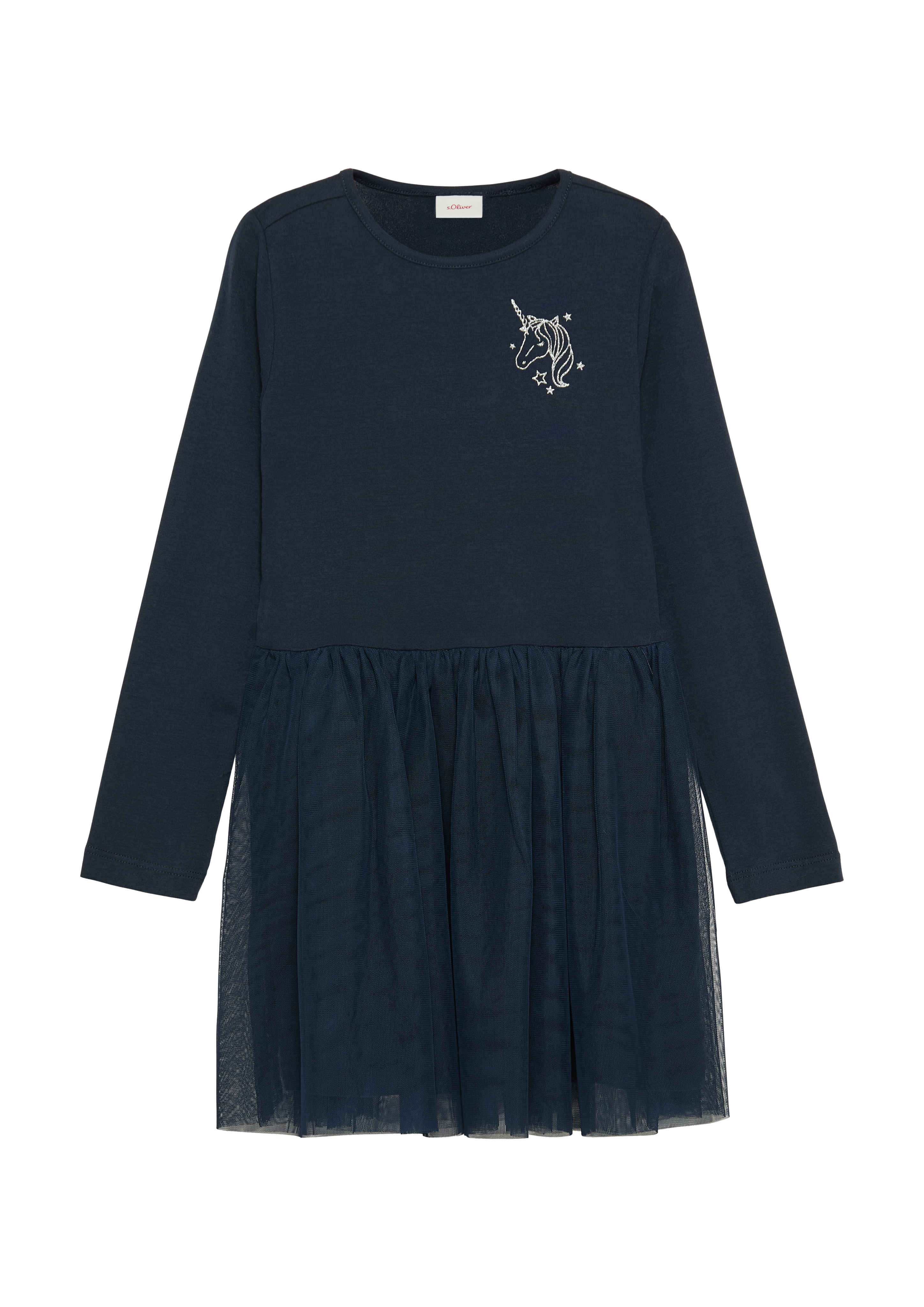 s.Oliver - Jersey-Kleid mit Tüllrock und Glitzer-Print, Kinder, blau