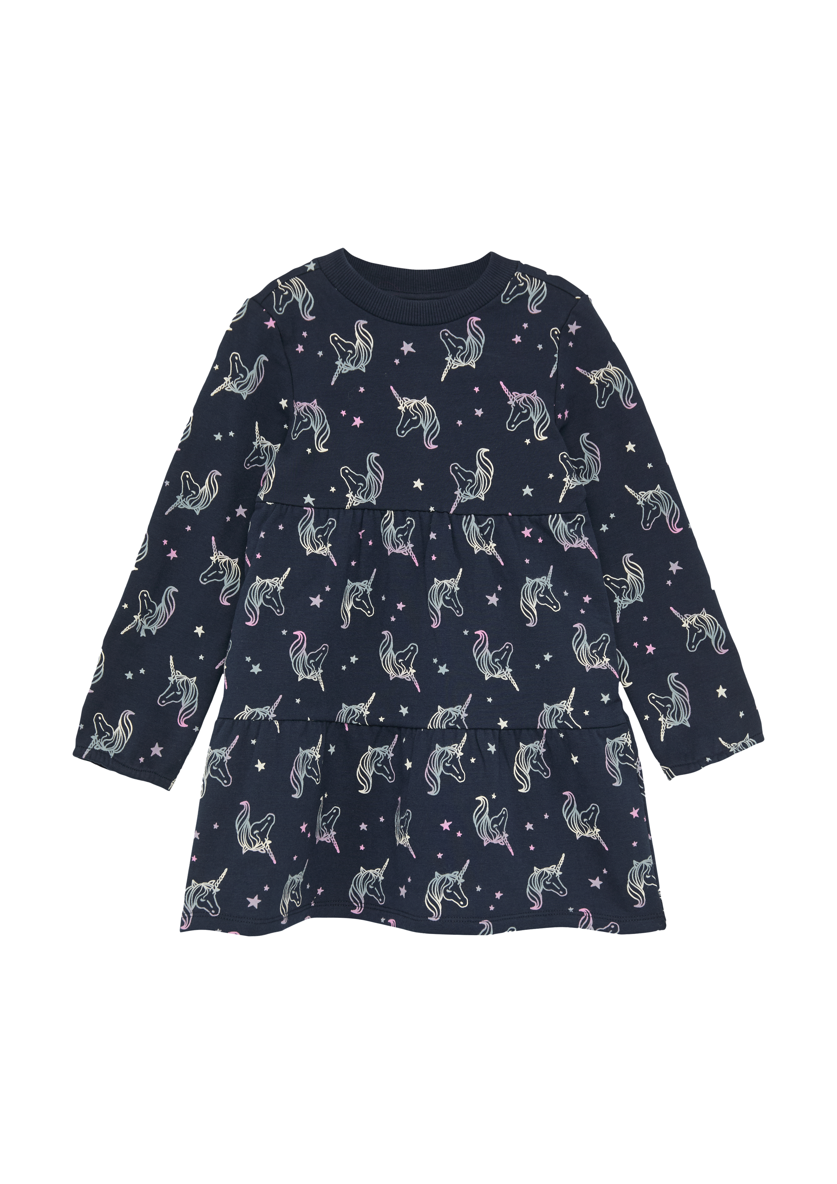 s.Oliver - Weiches Sweat-Kleid mit All-over-Print, Kinder, blau