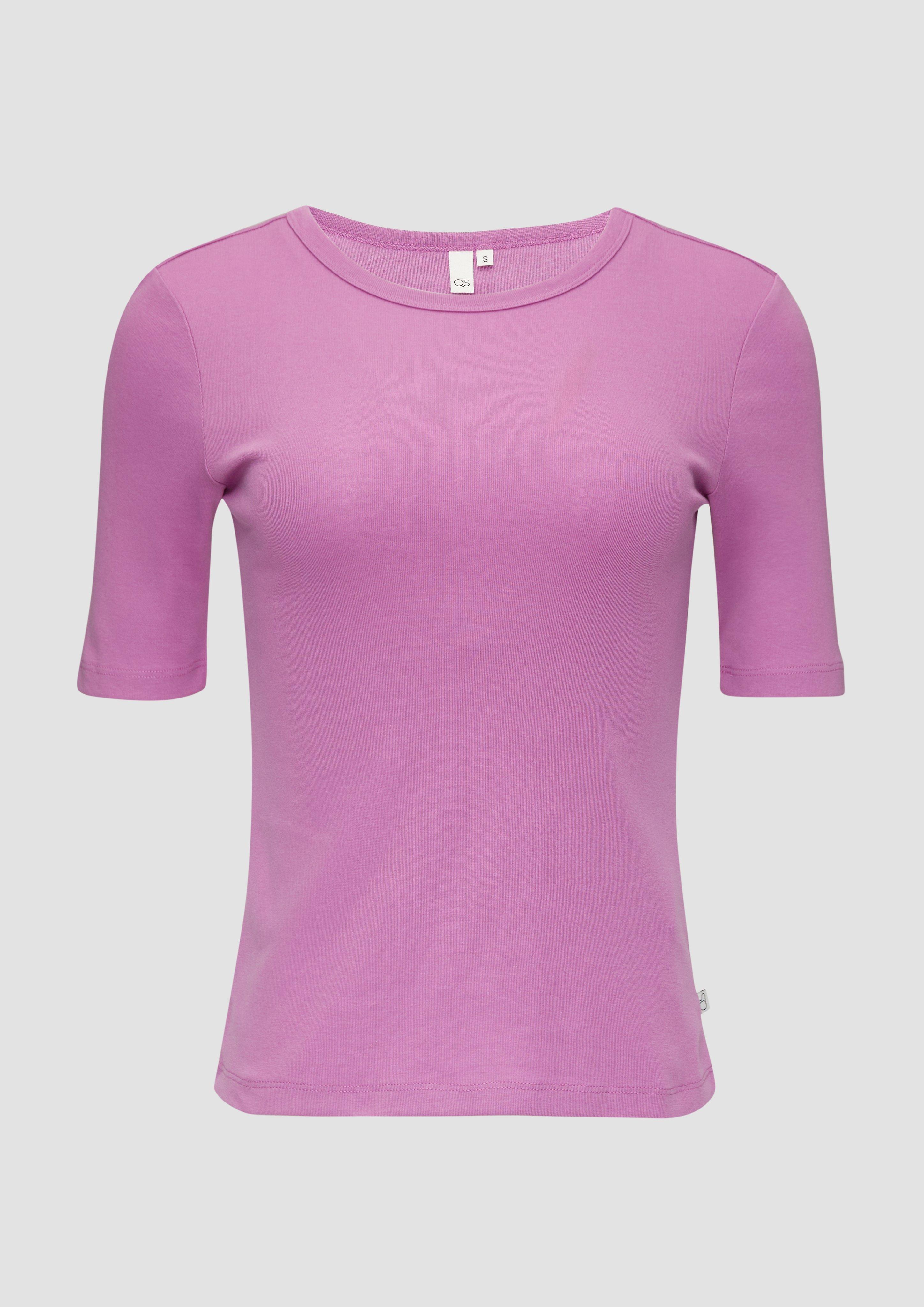 QS - T-Shirt aus Baumwoll-Mix mit paspeliertem Ausschnitt, Damen, lila