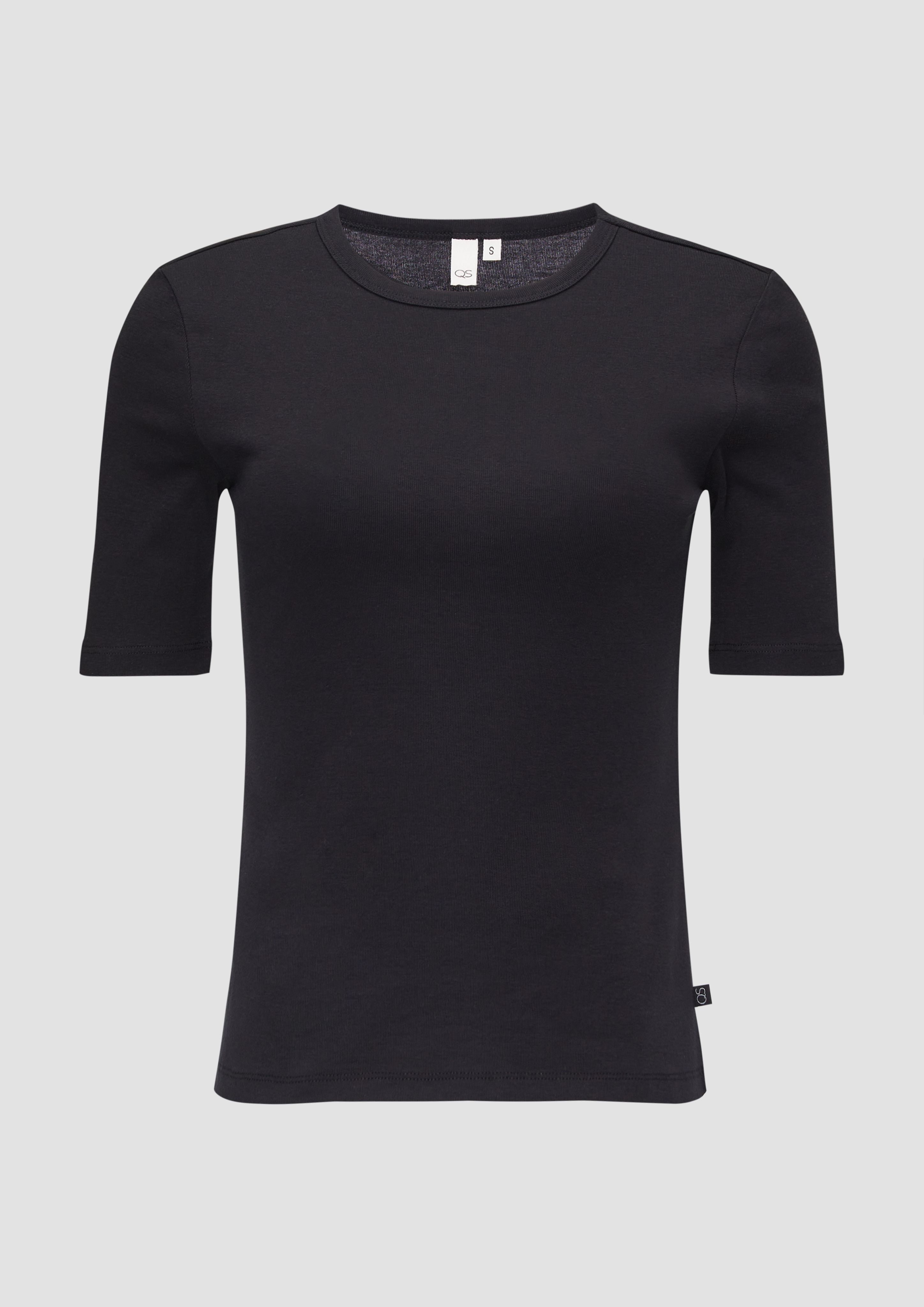 QS - T-Shirt aus Baumwoll-Mix mit paspeliertem Ausschnitt, Damen, schwarz