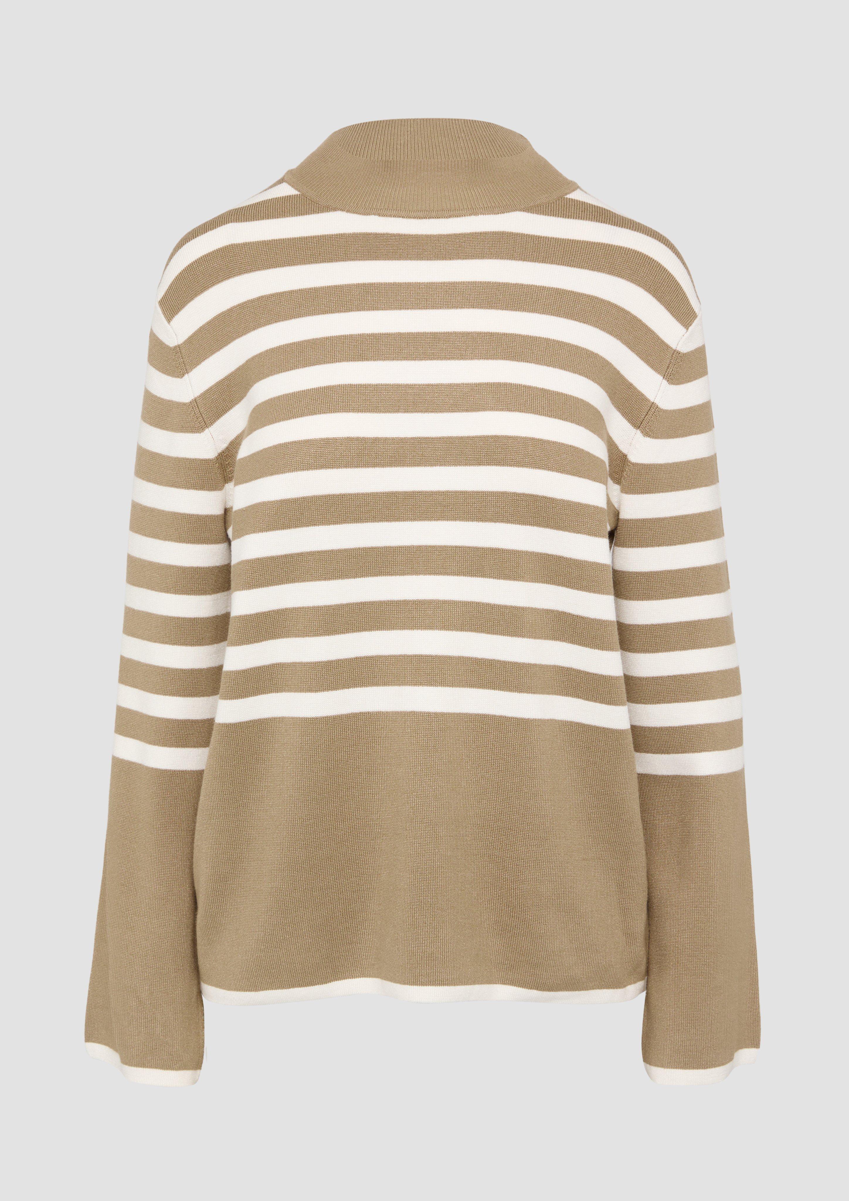 Thumbnail - s.Oliver - Gestreifter Strickpullover mit ausgestellten Ärmeln, Damen, braun