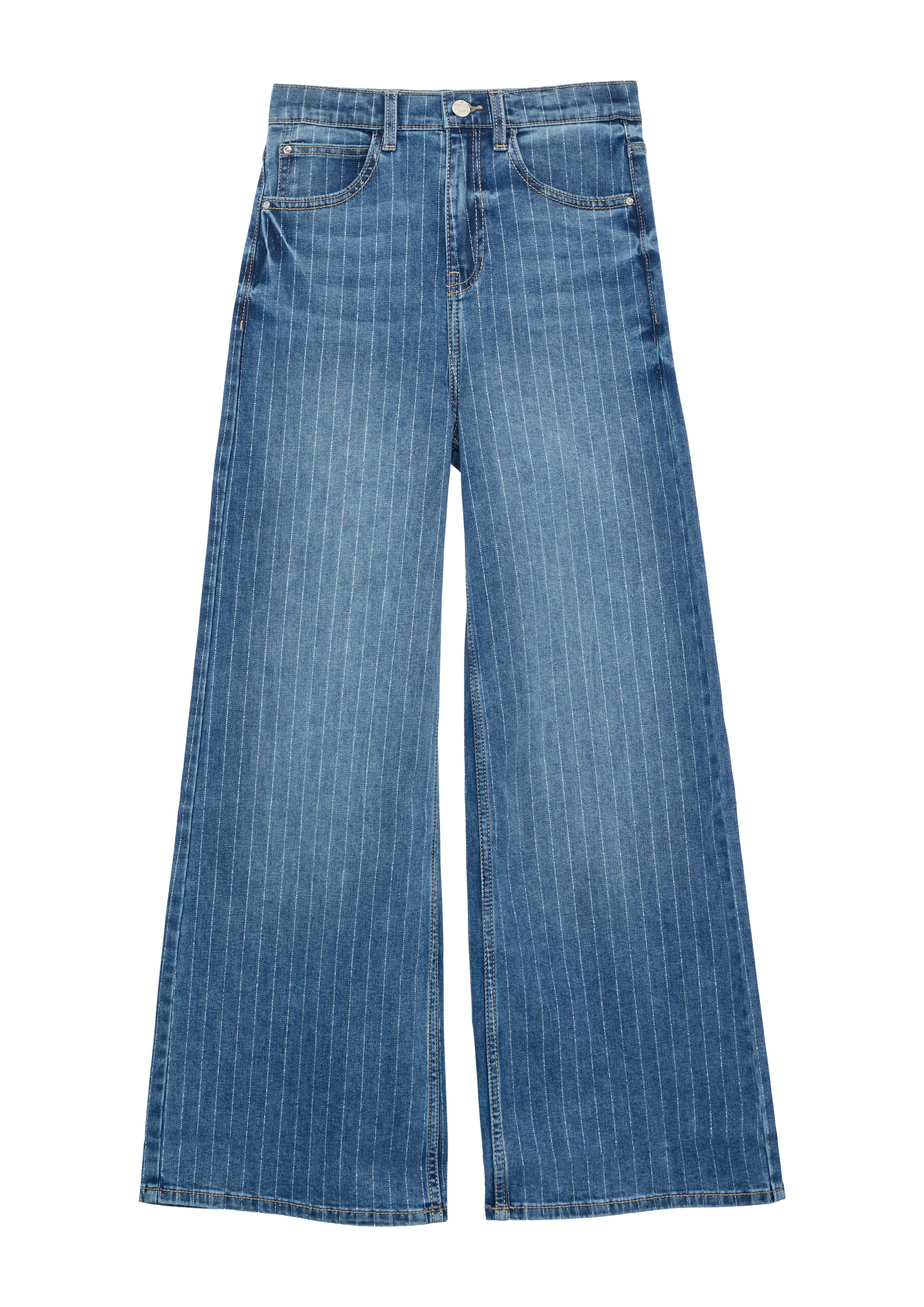 s.Oliver - Jeans / Regular Fit / Super High Rise / Wide Leg / Glitzer-Nadelstreifen, Mädchen, blau