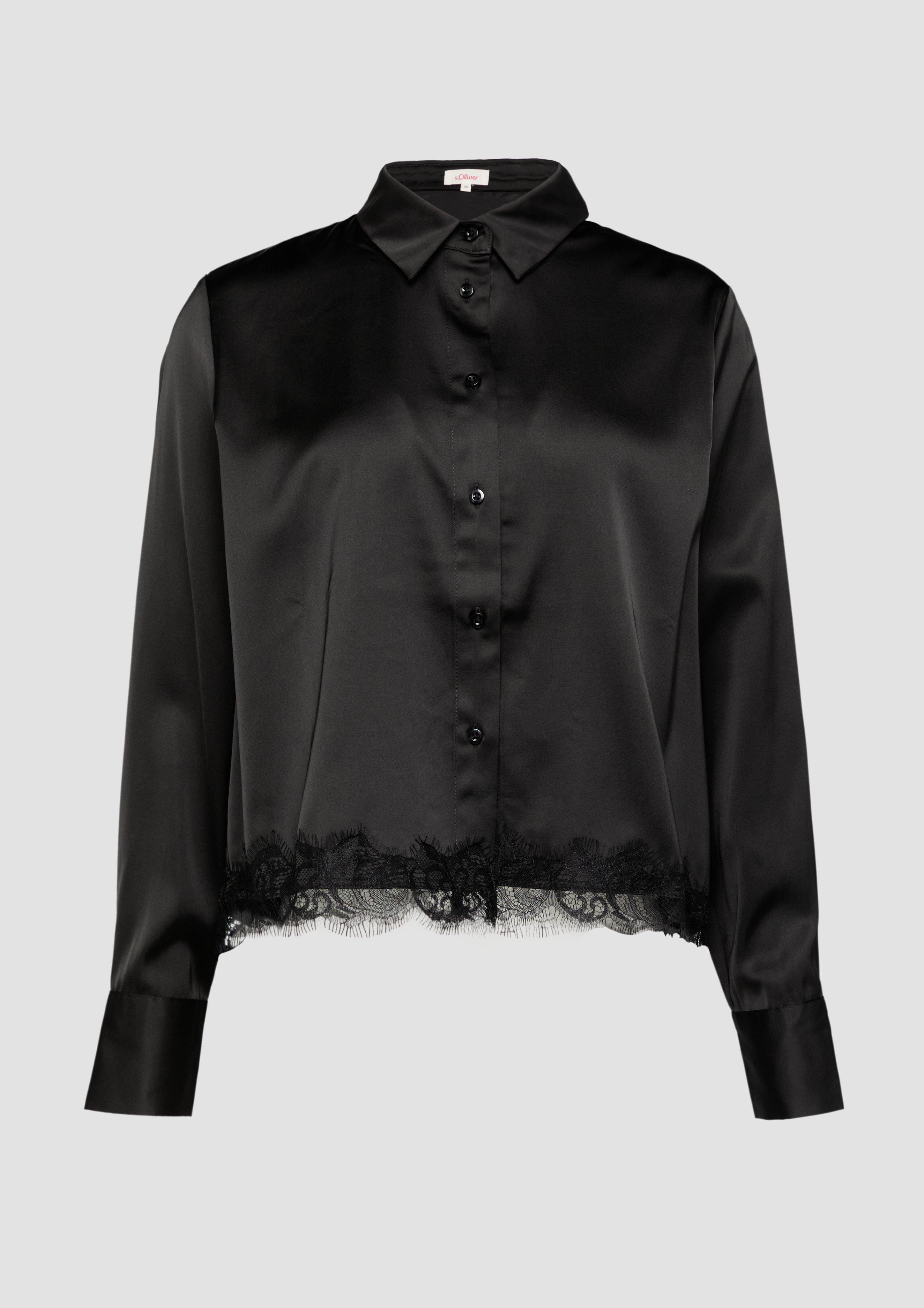 Thumbnail - s.Oliver - Satin-Bluse mit Spitzen-Detail, Damen, schwarz
