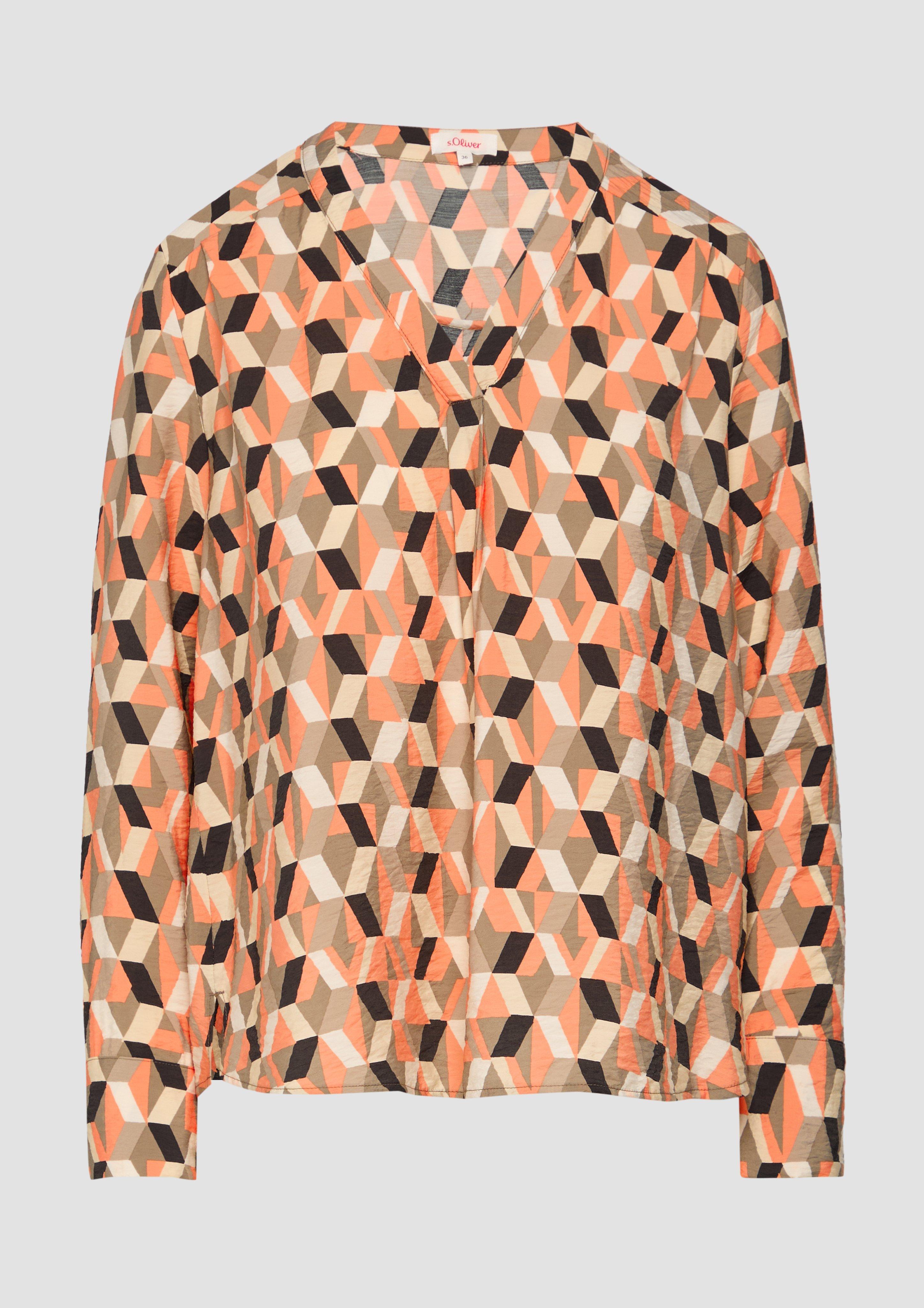 Thumbnail - s.Oliver - Strukturierte Bluse mit V-Ausschnitt, Damen, Orange