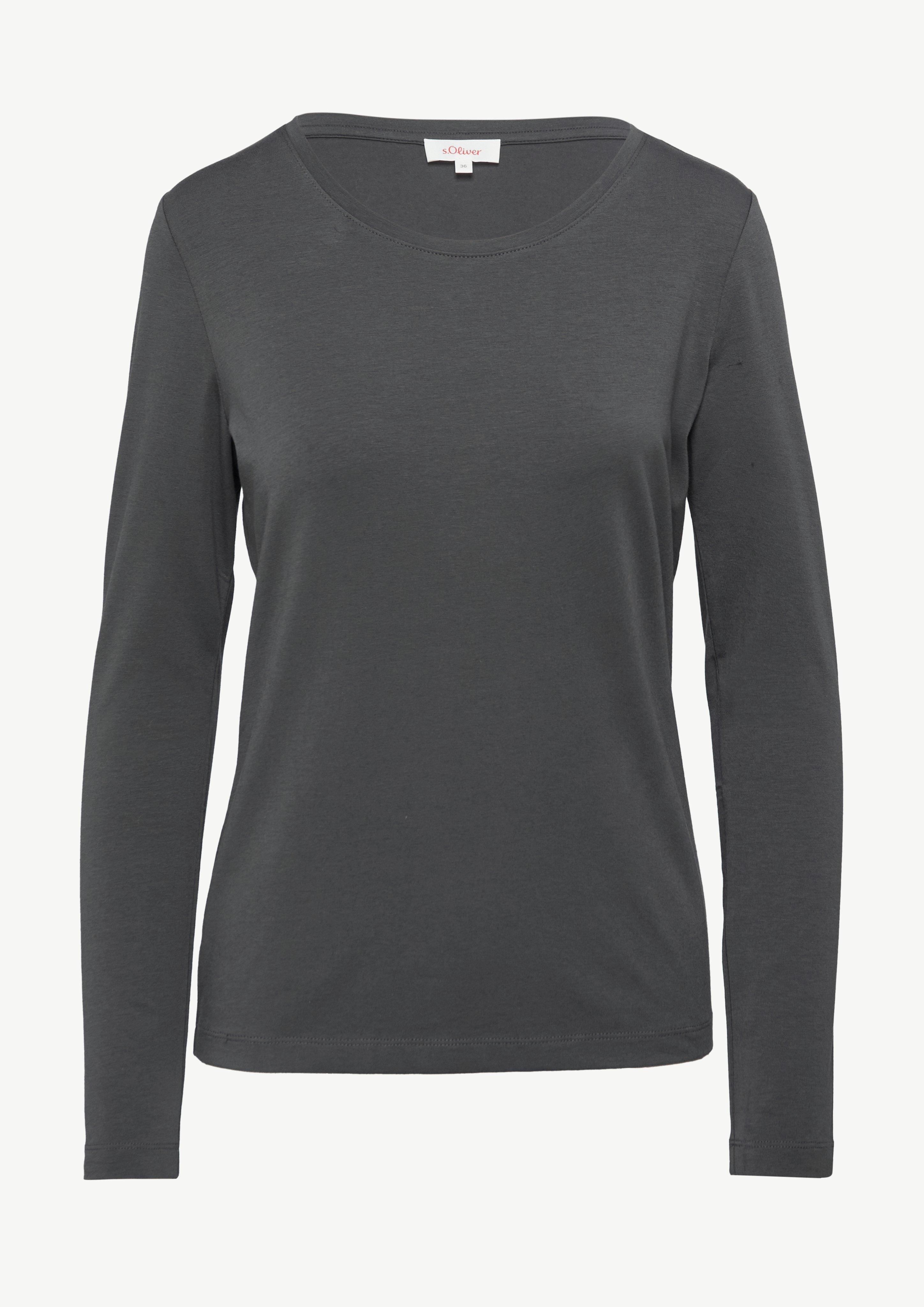 Thumbnail - s.Oliver - Longsleeve aus Baumwollstretch, Damen, grau