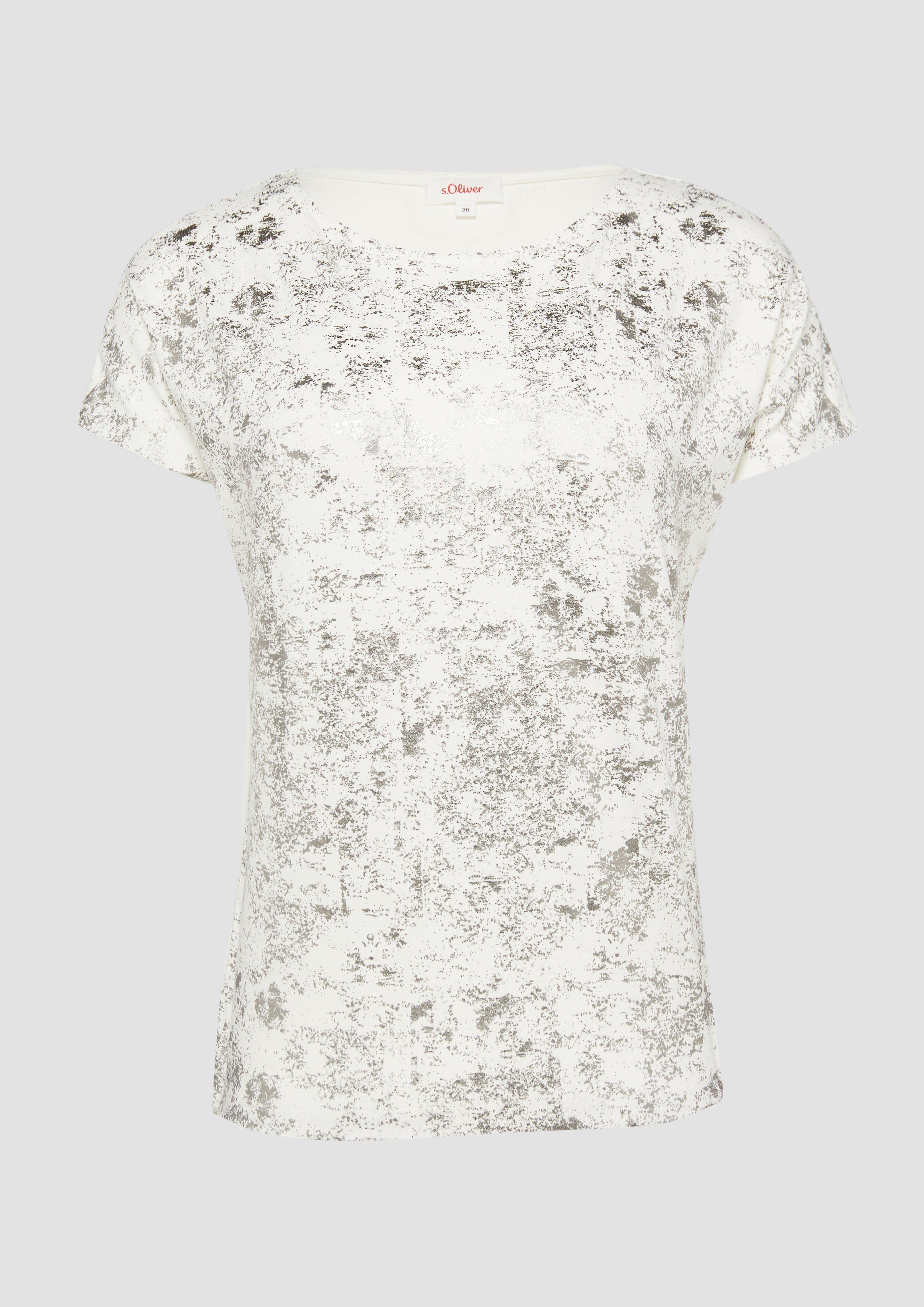 s.Oliver - Fließendes T-Shirt aus Viskosemix mit Metallic-Print, Damen, creme