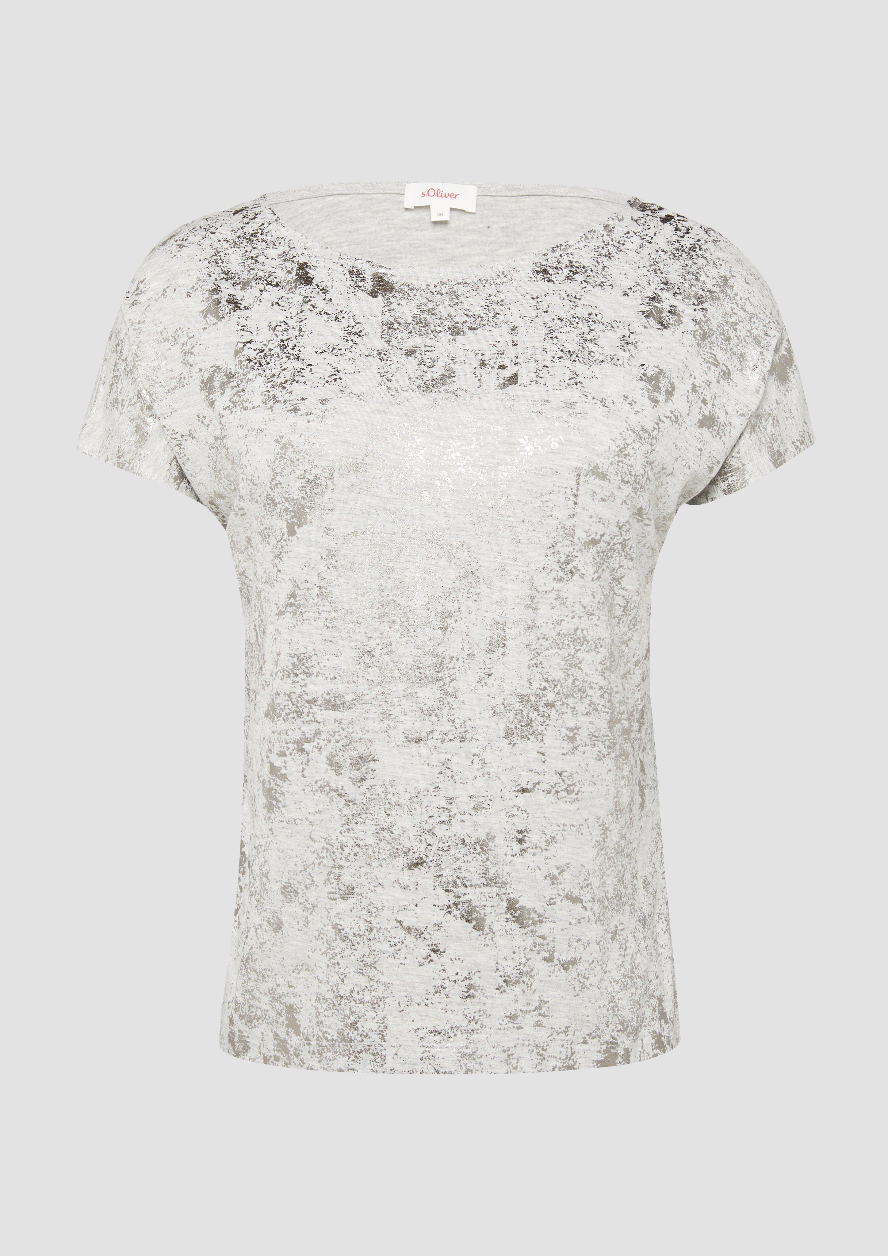 s.Oliver - Fließendes T-Shirt aus Viskosemix mit Metallic-Print, Damen, grau