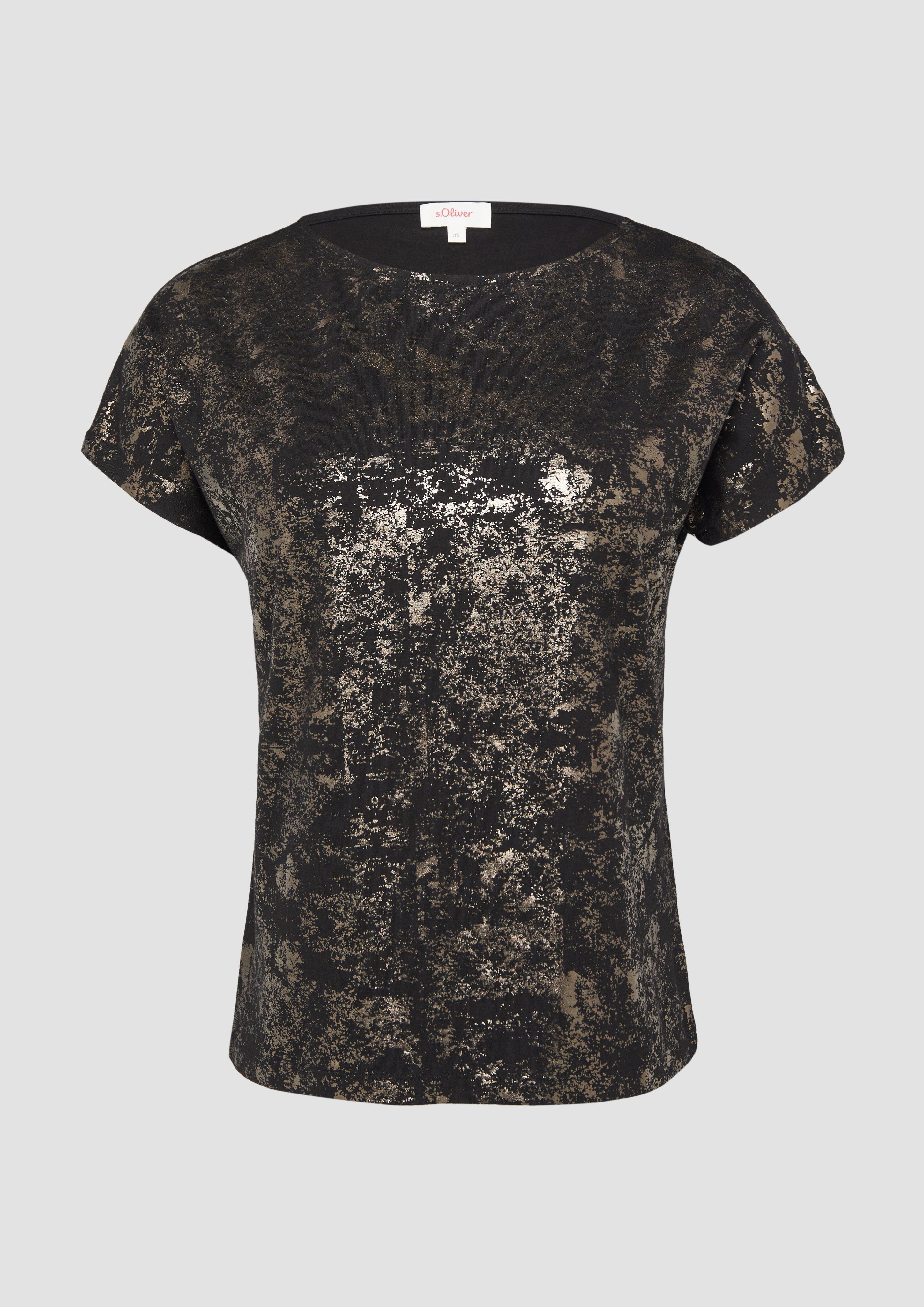 s.Oliver - Fließendes T-Shirt aus Viskosemix mit Metallic-Print, Damen, schwarz