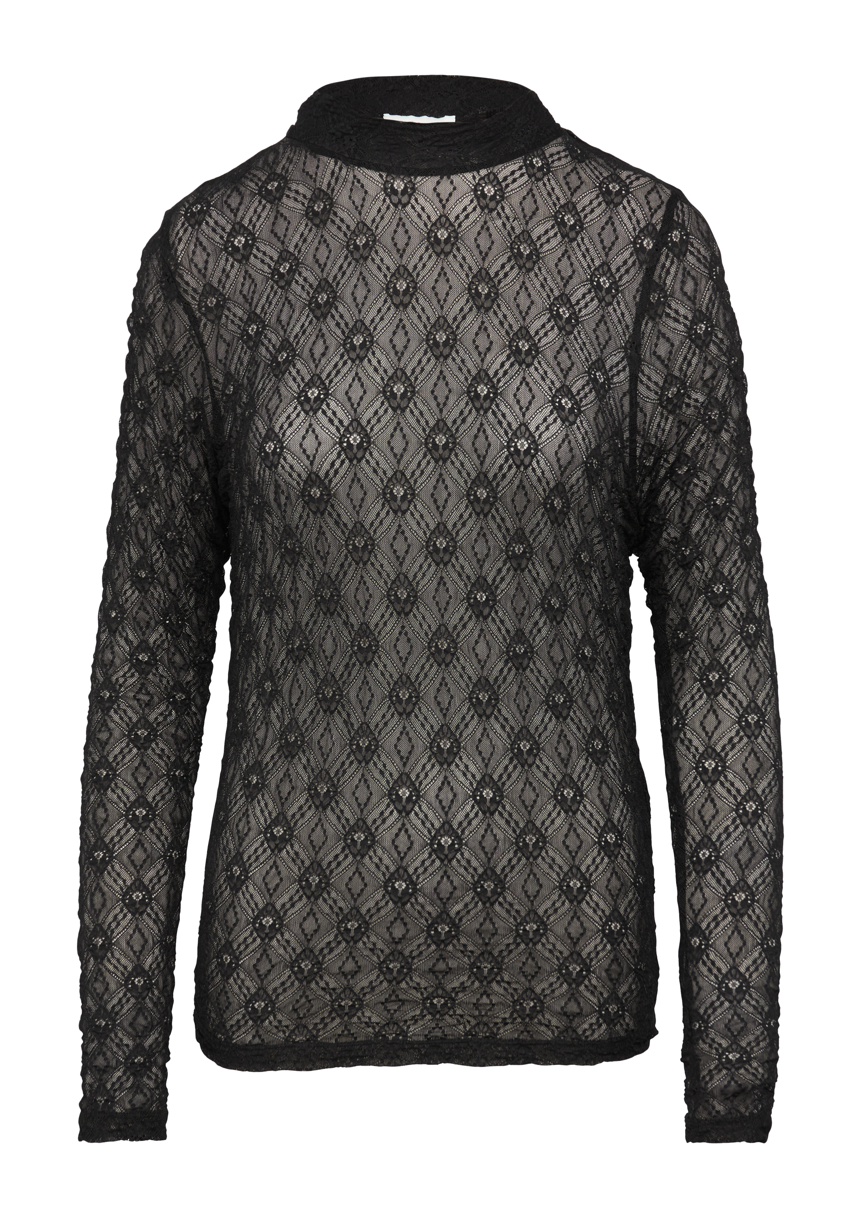 Sheer lace top with a stand-up collar Black