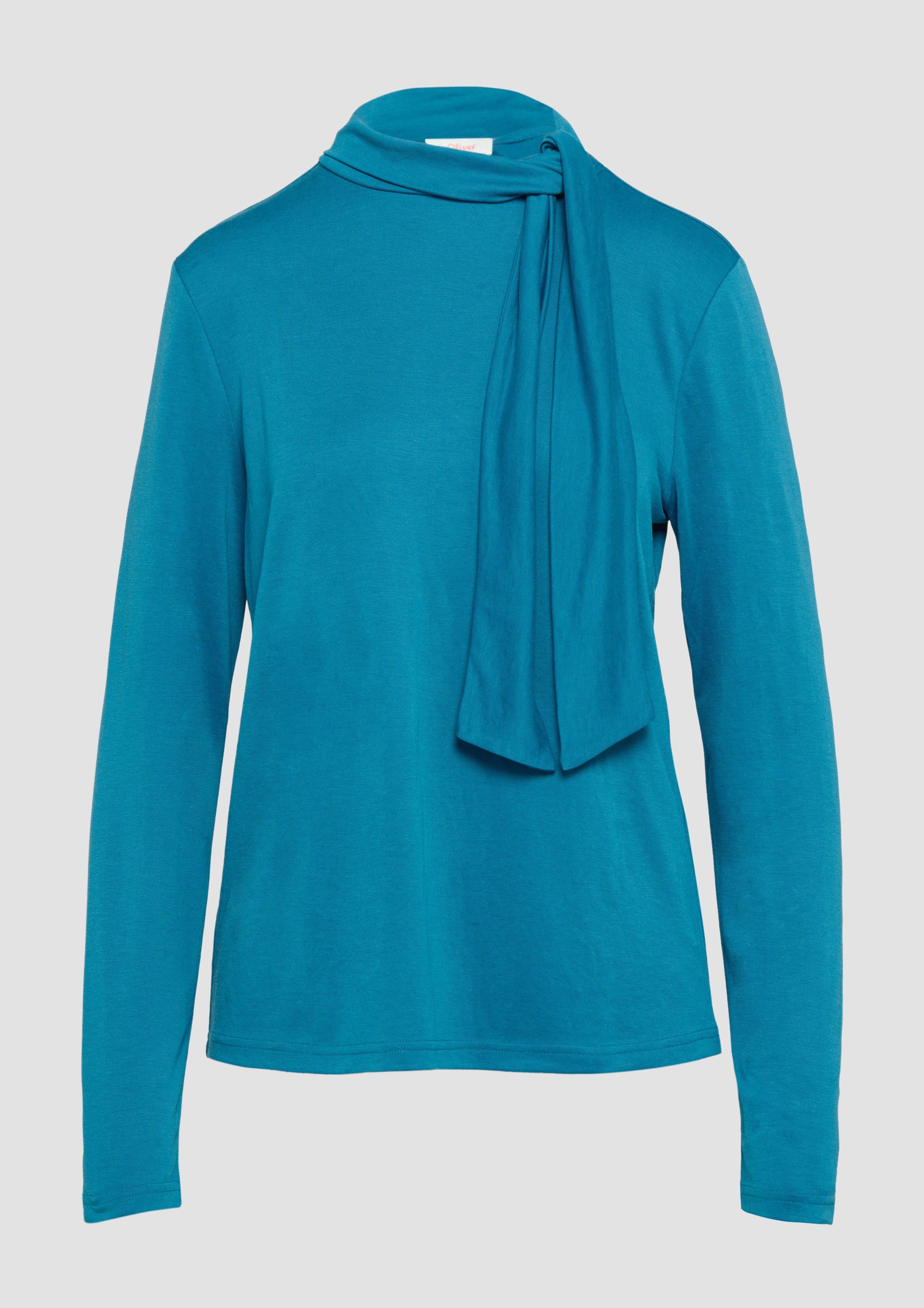 s.Oliver - Elastisches Longsleeve aus Modalmix mit Knotendetail, Damen, Blau