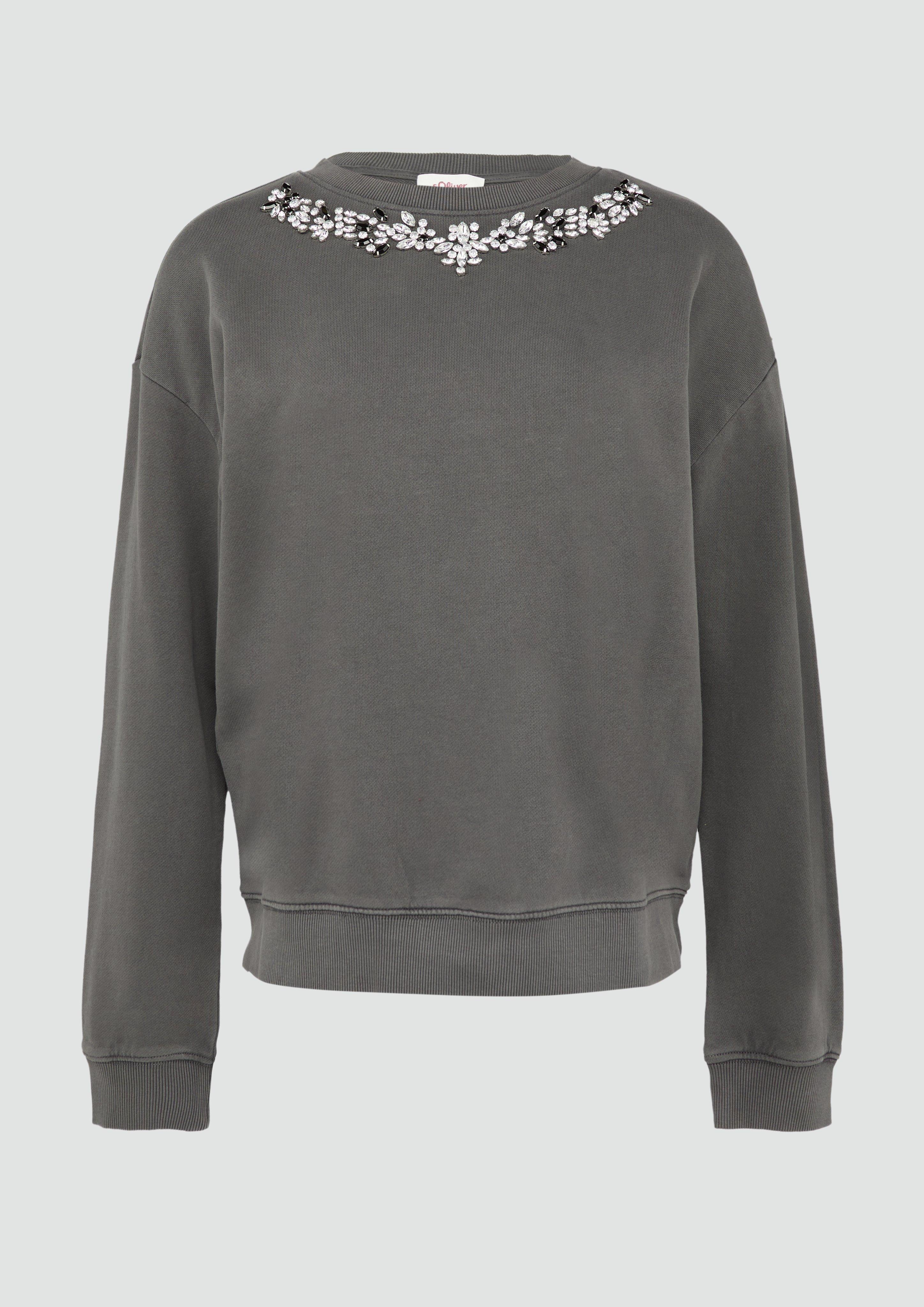 Thumbnail - s.Oliver - Gewaschenes Sweatshirt mit Schmucksteinen, Damen, grau