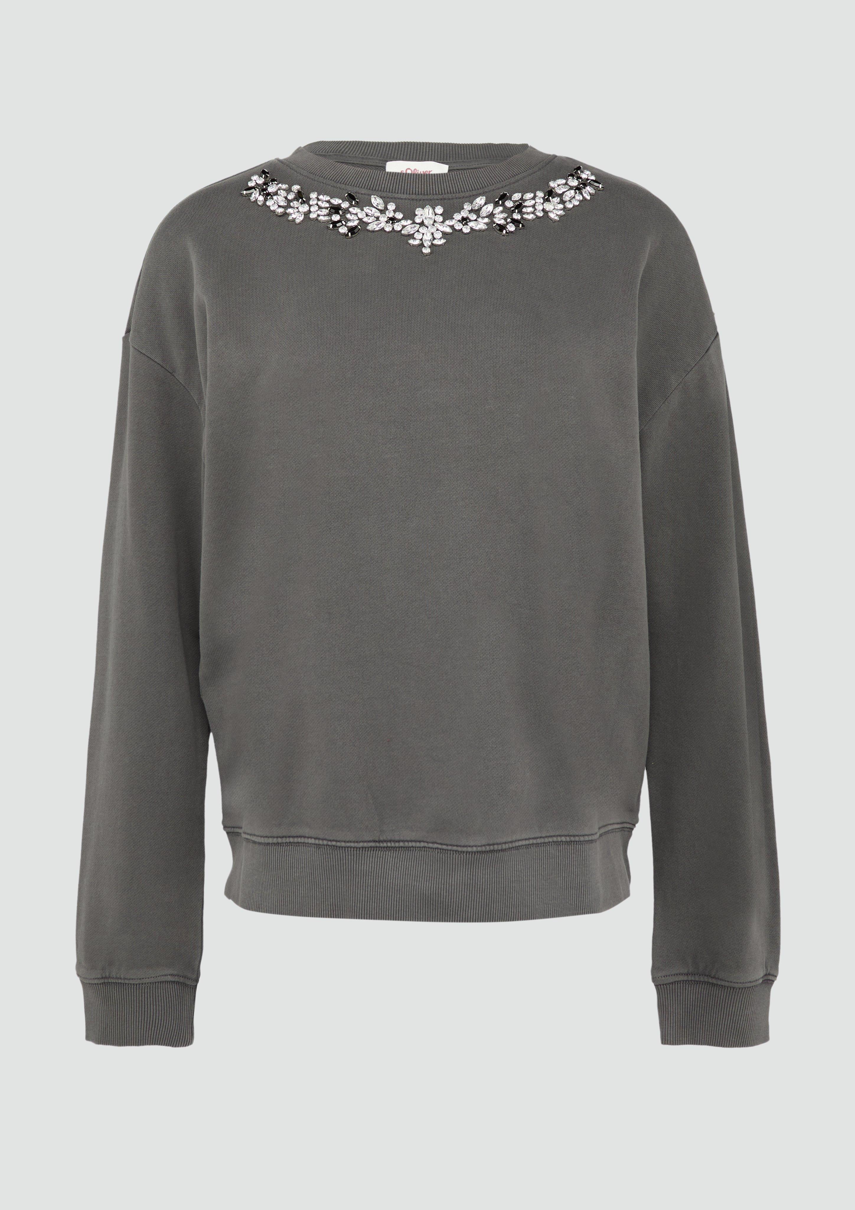 s.Oliver - Gewaschenes Sweatshirt mit Schmucksteinen, Damen, grau