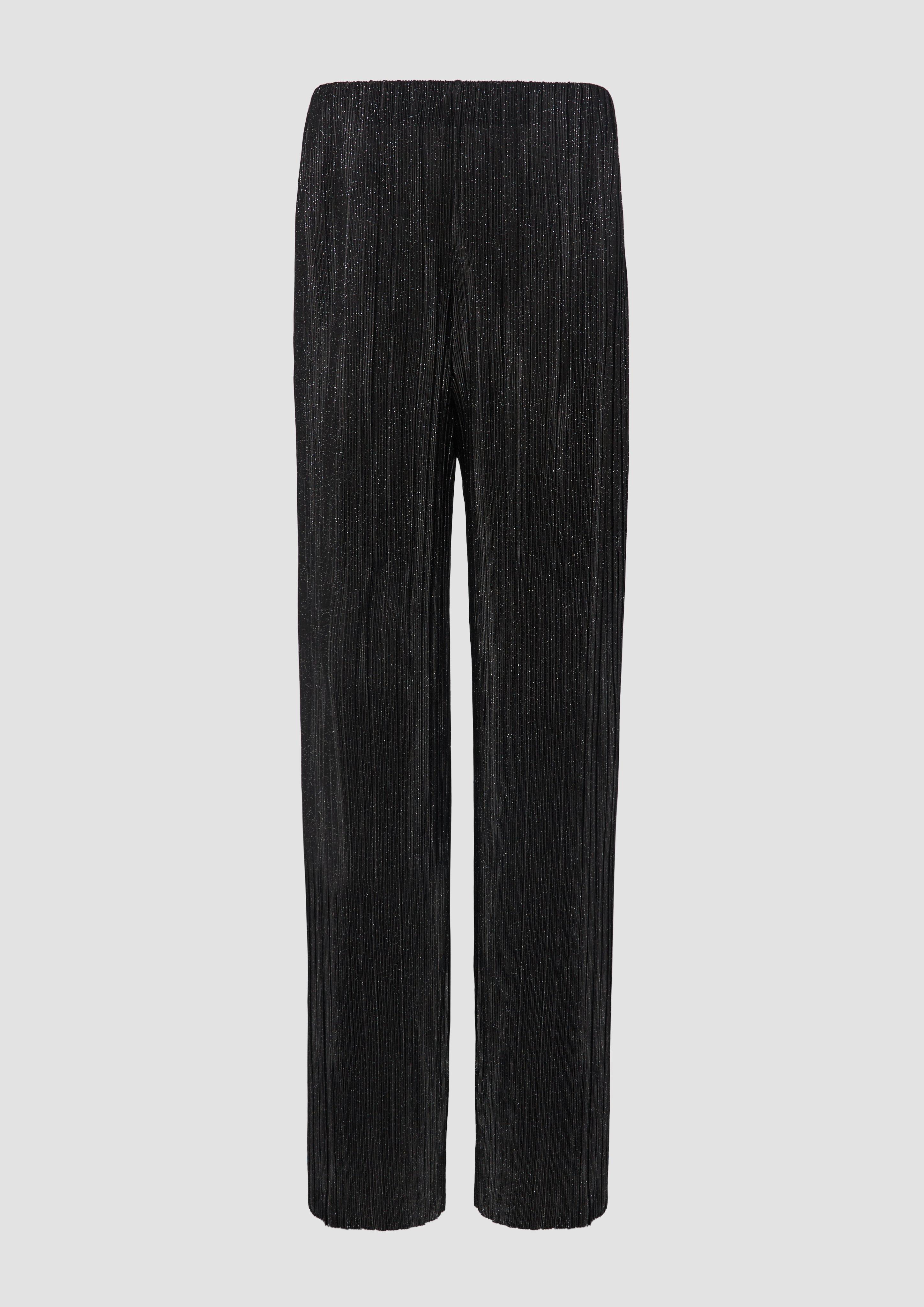 Thumbnail - s.Oliver - Plissierte Wide-Leg-Hose mit Glitzergarn, Damen, schwarz