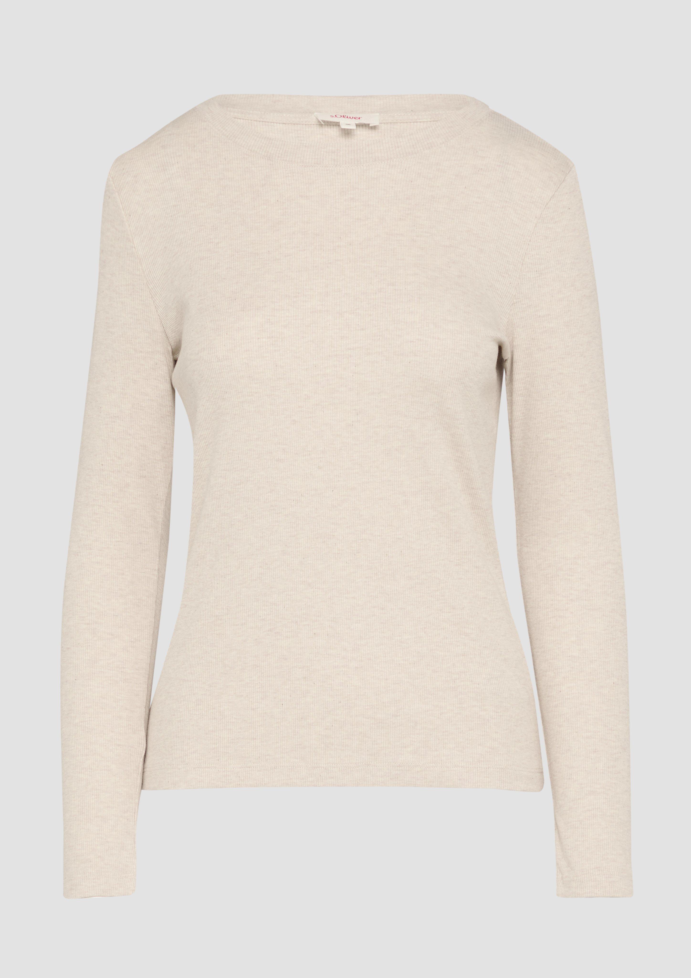 s.Oliver - Geripptes Langarmshirt im Slim Fit, Damen, Beige