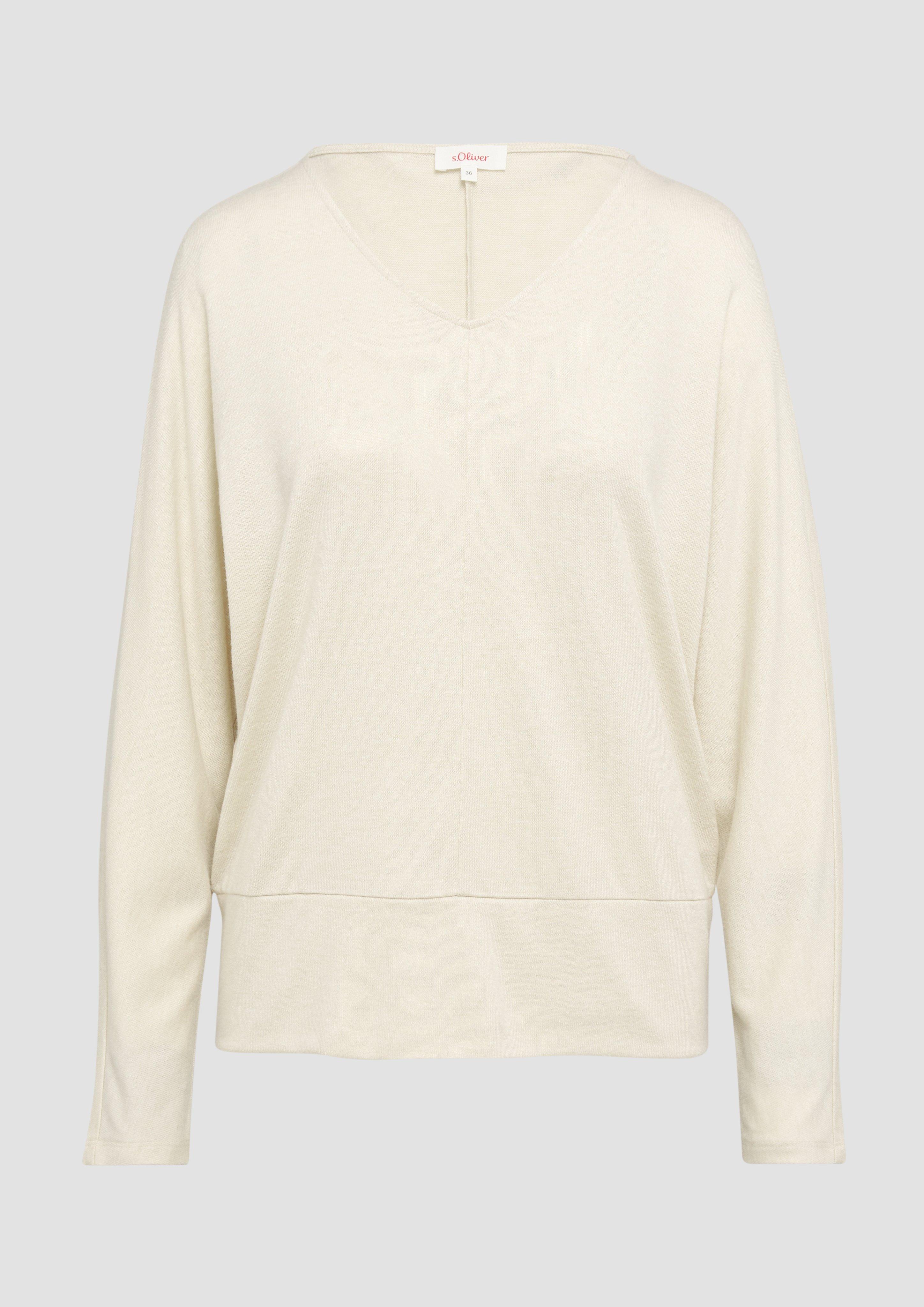 s.Oliver - Meliertes Langarmshirt mit Fledermausärmeln, Damen, Beige