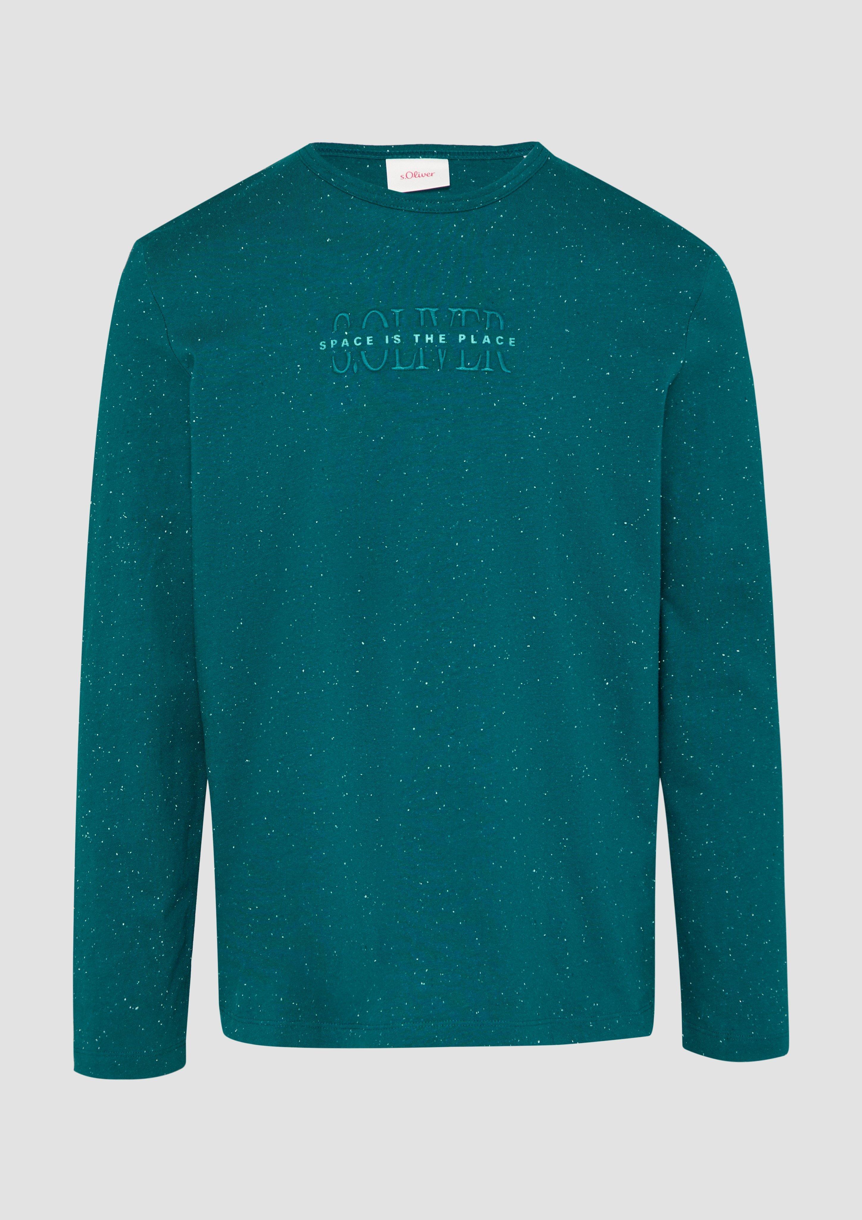 Thumbnail - s.Oliver - Meliertes Longsleeve aus Jersey mit Logo-Print, Herren, Blau