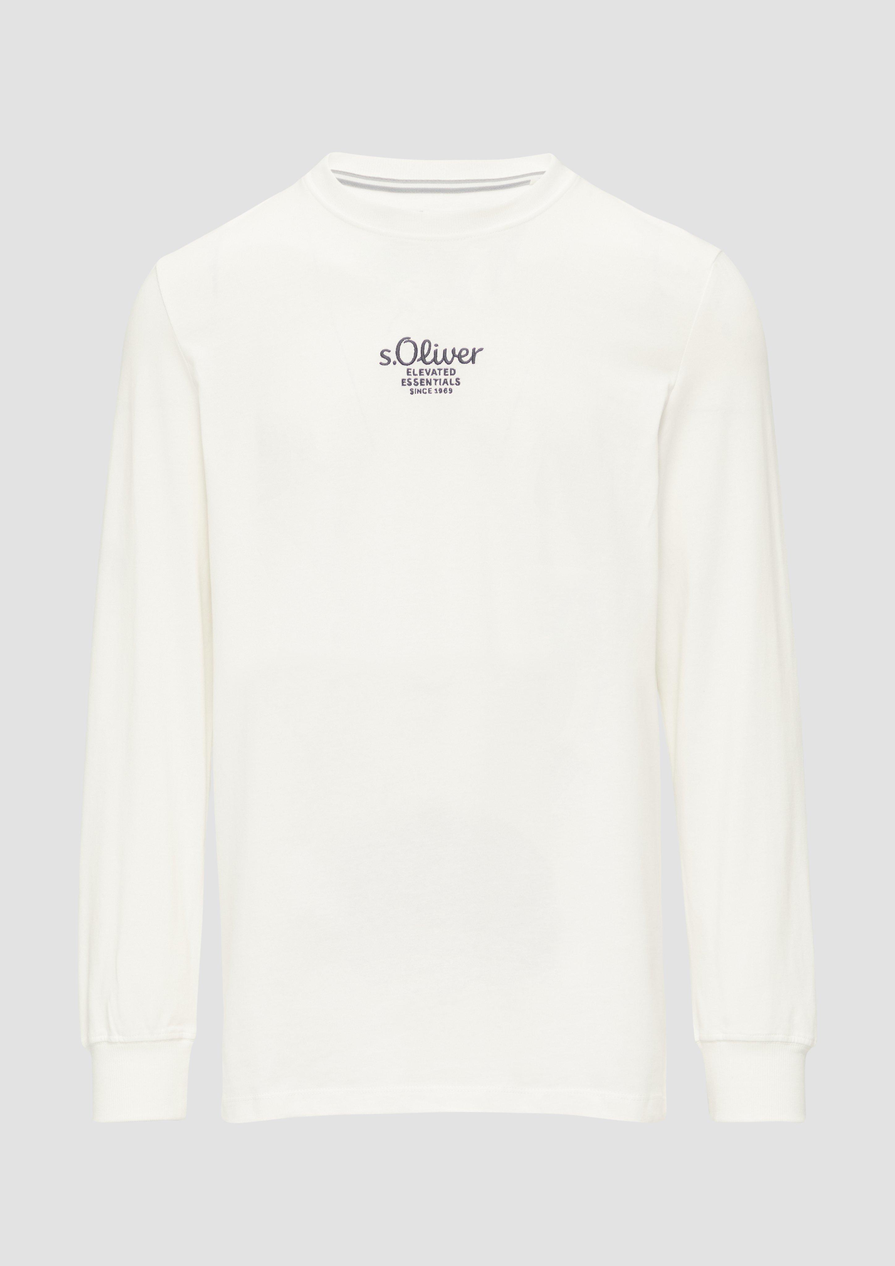 s.Oliver - Langarmshirt mit Logo-Stickerei, Herren, weiß