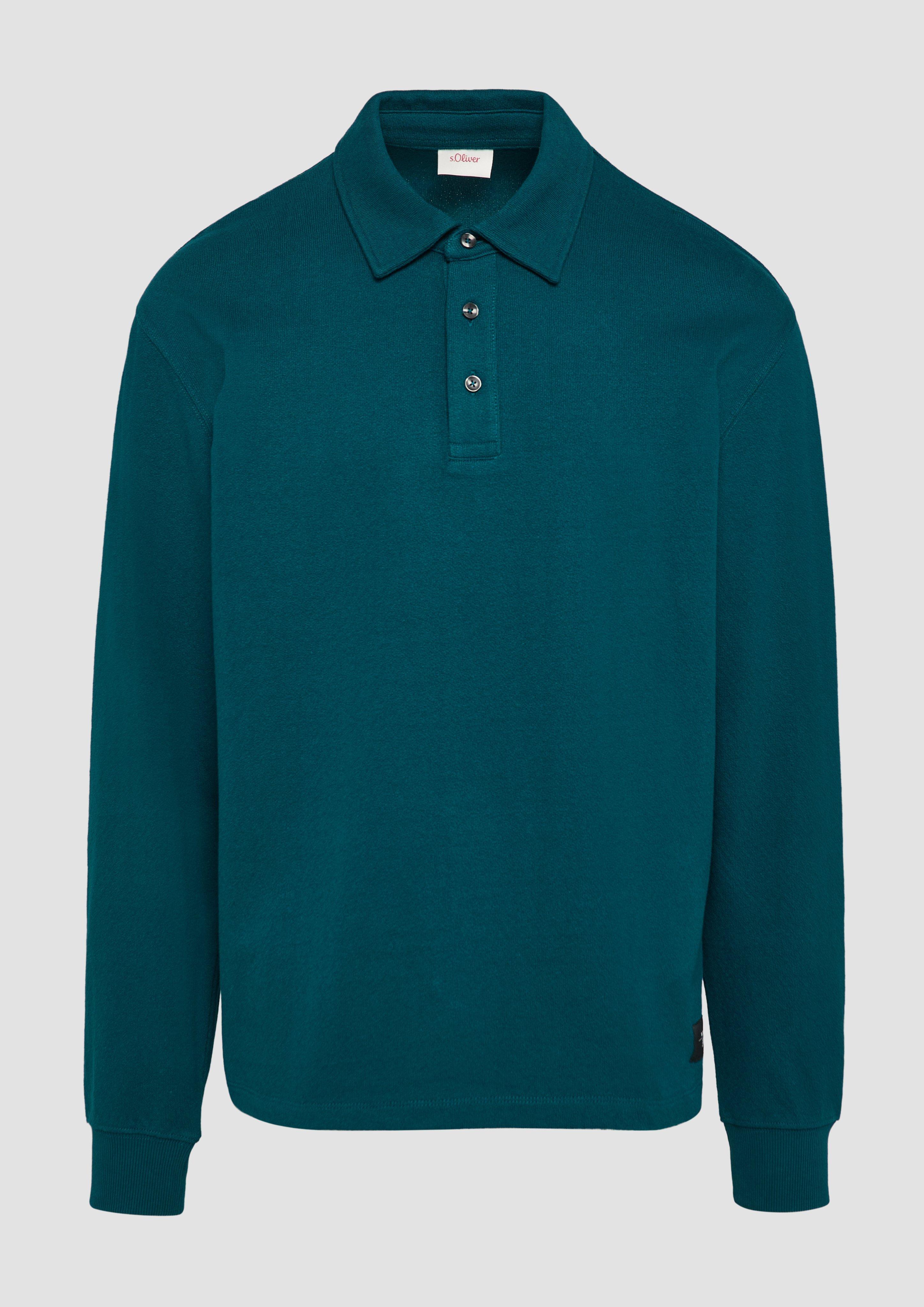 s.Oliver - Strukturiertes Langarm-Poloshirt im Relaxed Fit, Herren, Blau