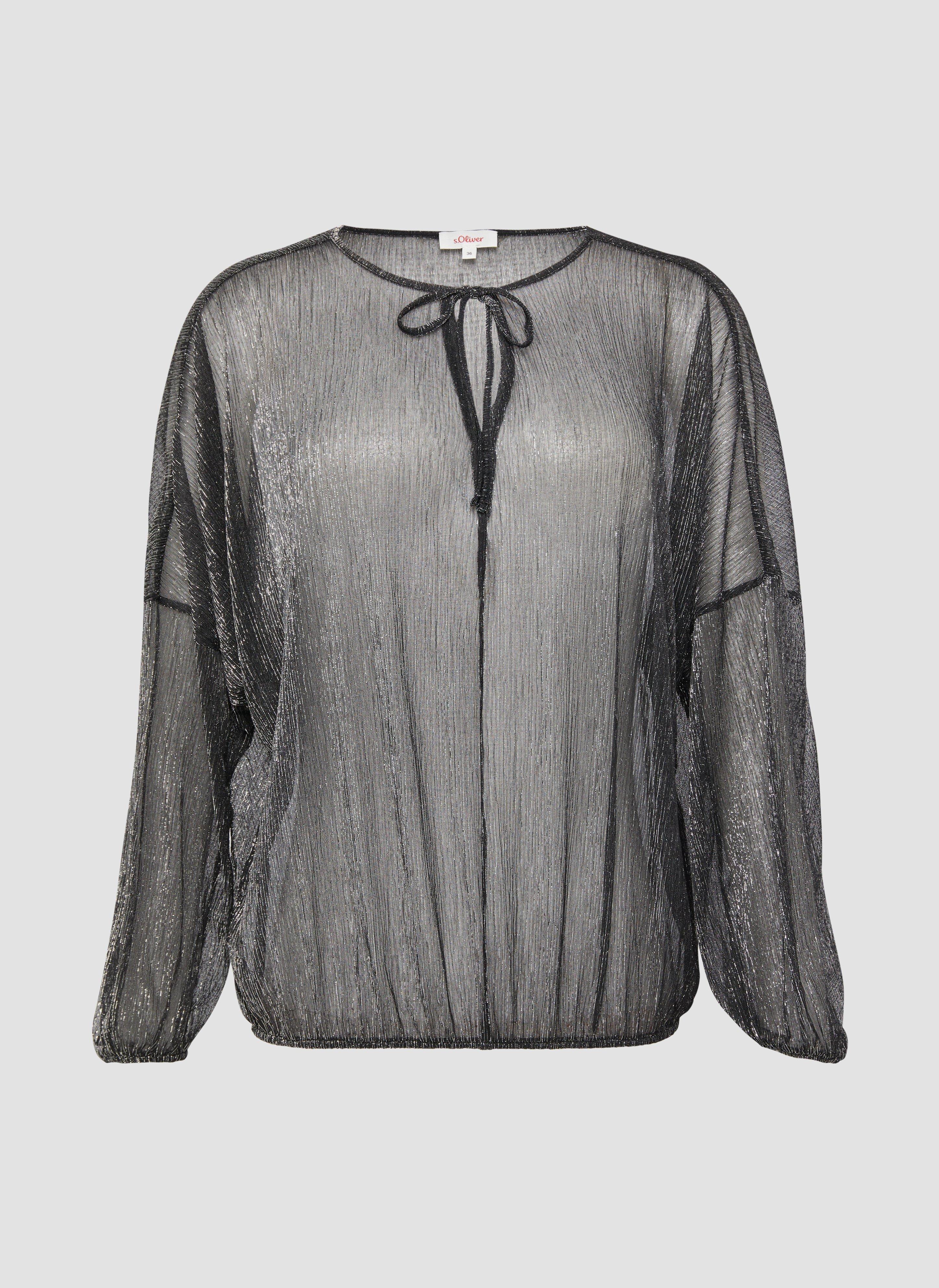 s.Oliver - Transparente Meshbluse mit Glitzergarn und überschnittenen Schultern, Damen, schwarz