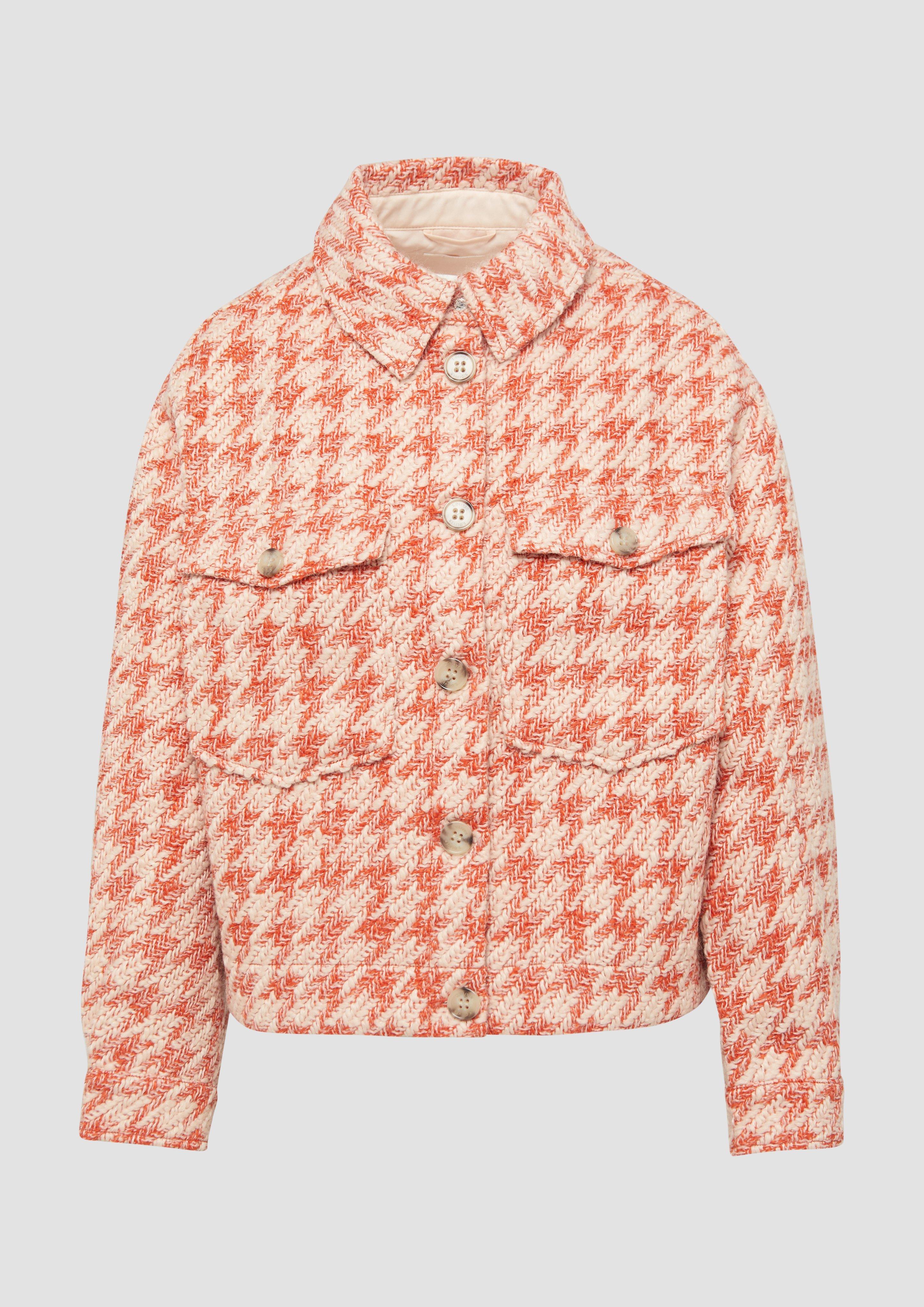 s.Oliver - Gemusterte Bouclé-Jacke, Damen, creme|orange