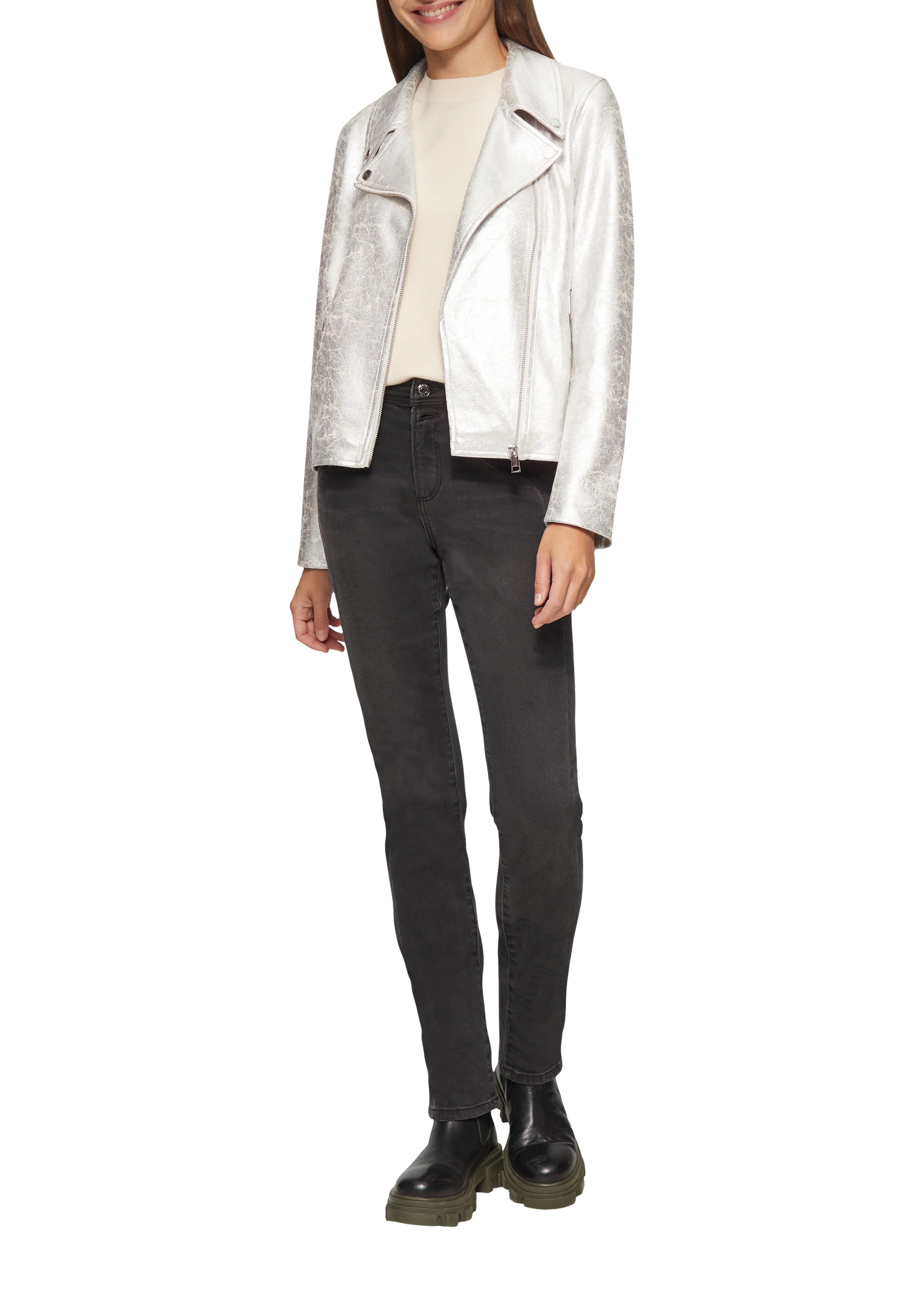 Bikerjacke in Veloursleder-Optik Silber