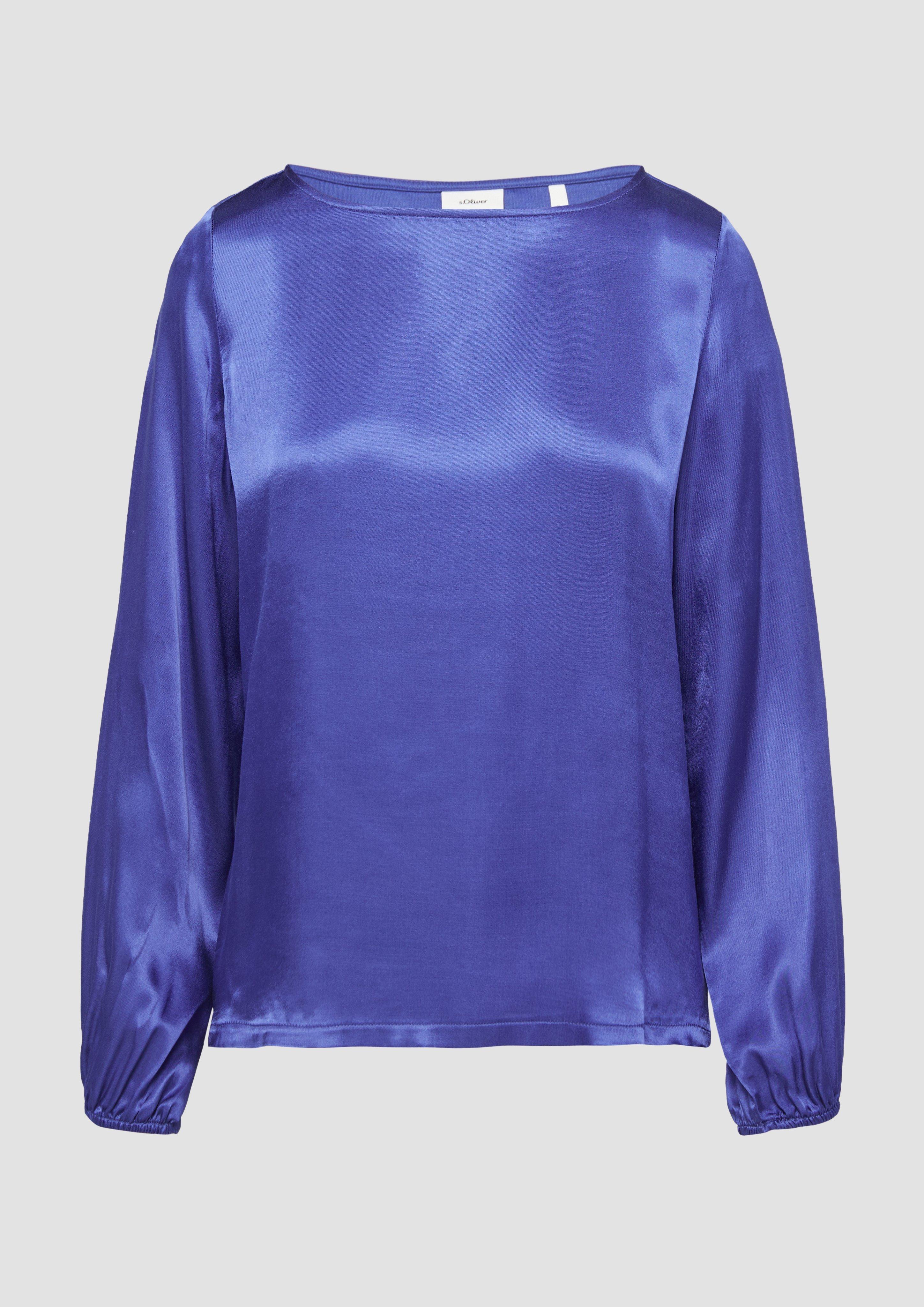s.Oliver - Blusenshirt mit Materialmix und Bateau-Ausschnitt, Damen, blau