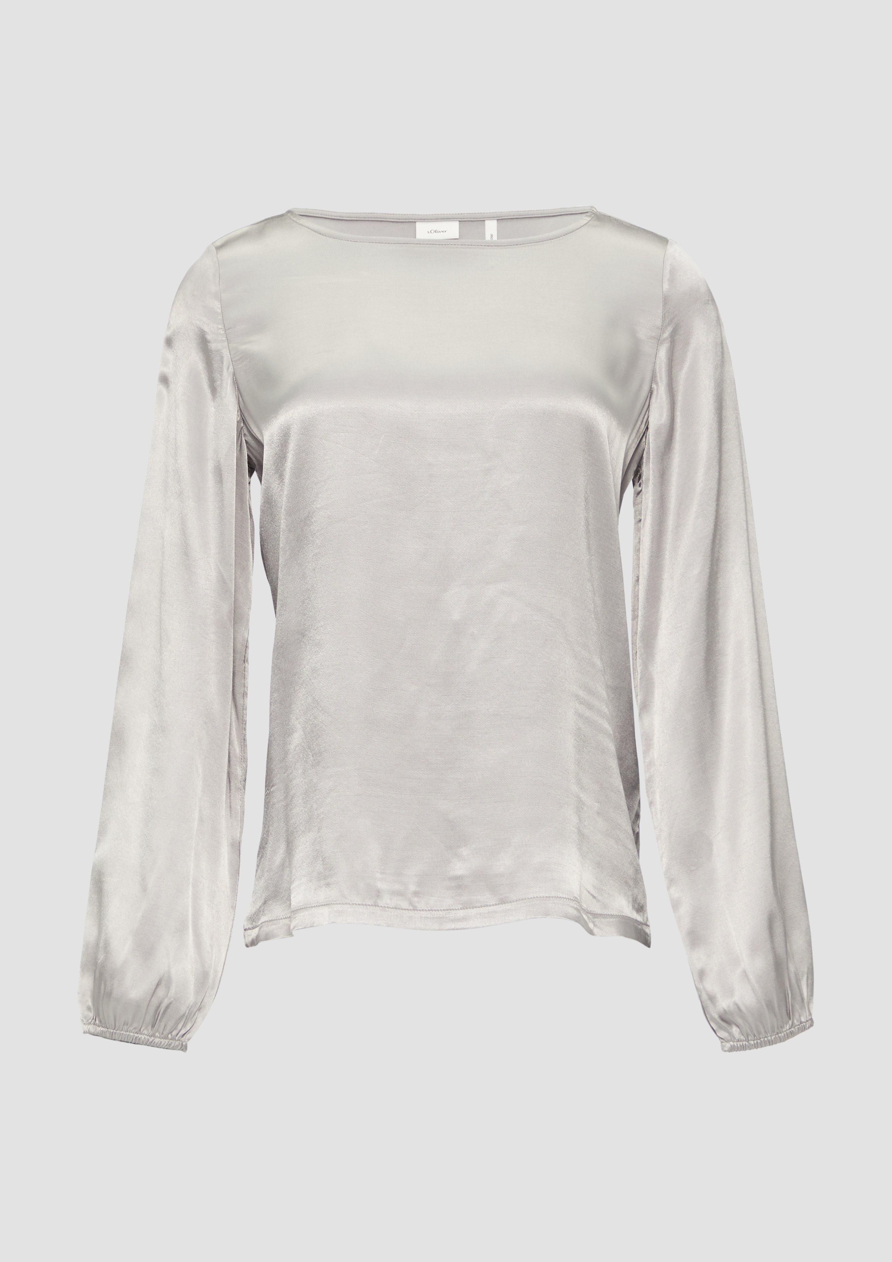 Thumbnail - s.Oliver - Blusenshirt mit Materialmix und Bateau-Ausschnitt, Damen, grau