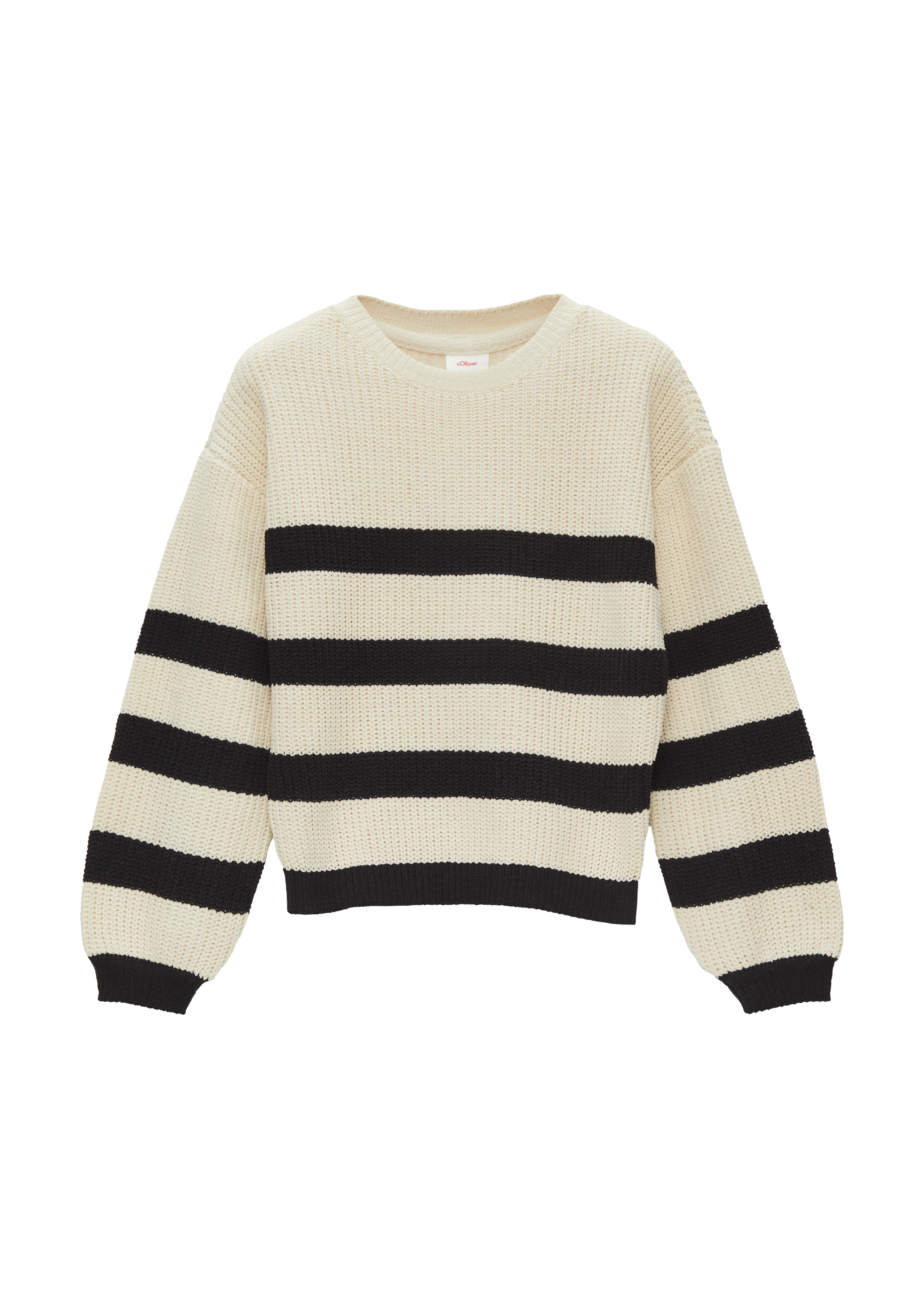 s.Oliver - Gestreifter Pullover aus weichem Chenille-Garn, Mädchen, Beige