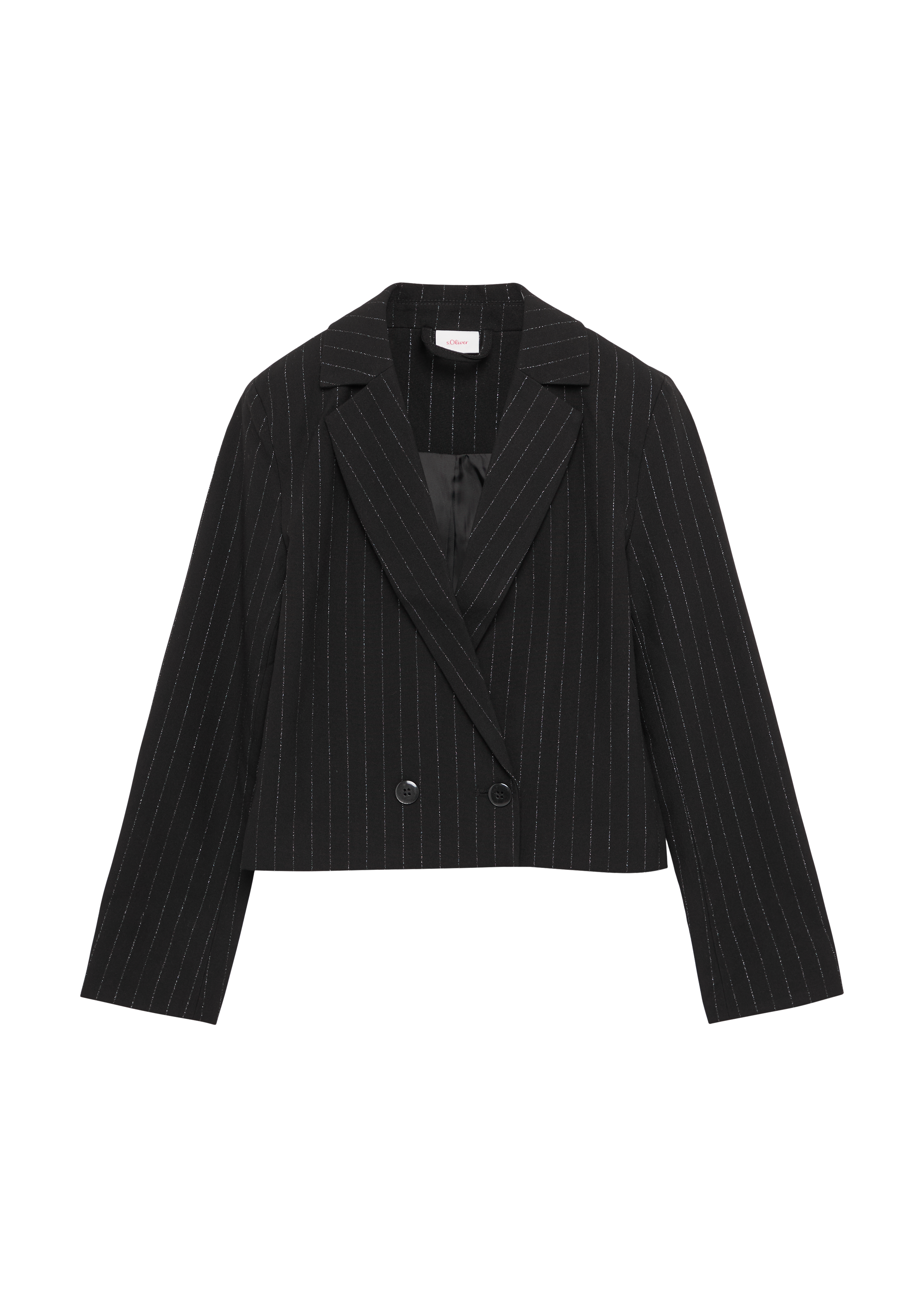 s.Oliver - Verkürzter Blazer mit Glitzer-Nadelstreifen, Mädchen, schwarz