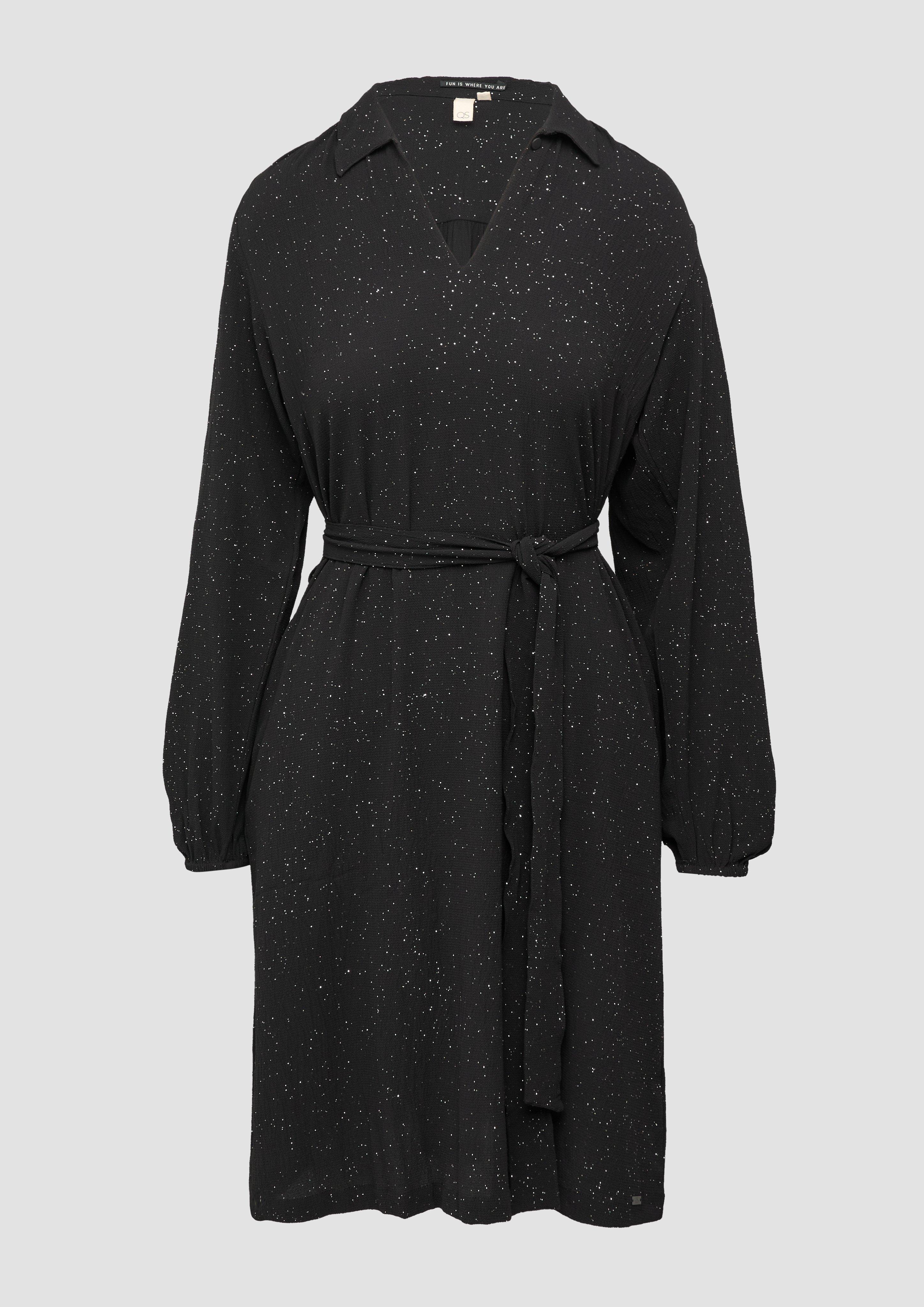 QS - Glitzerkleid mit Gürtel und Eingrifftaschen, Damen, schwarz