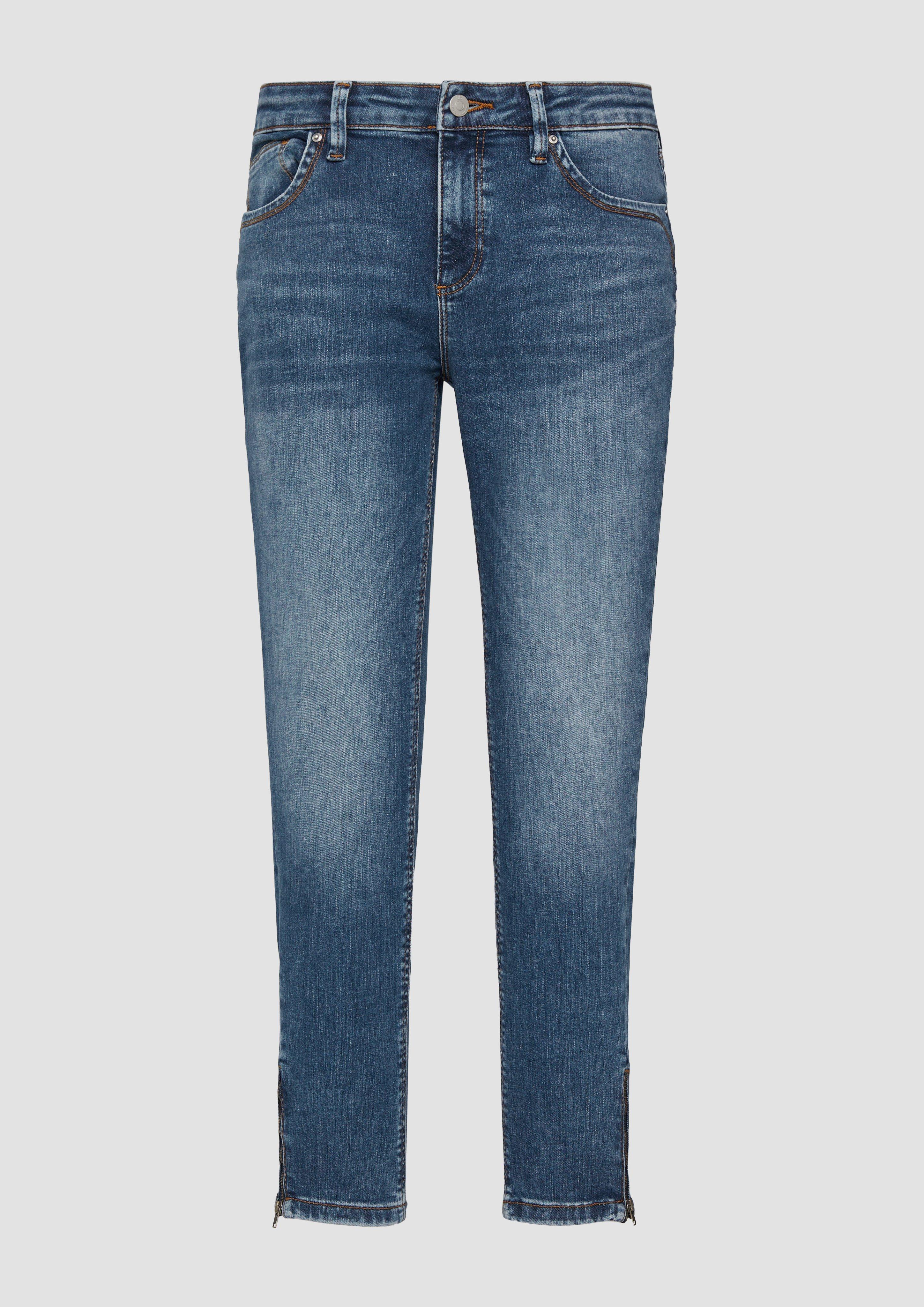 QS - Ankle-Jeans Sadie / Skinny Fit / Mid Rise / Skinny Leg / Zipper am Saum / Superstretch, Damen, blau