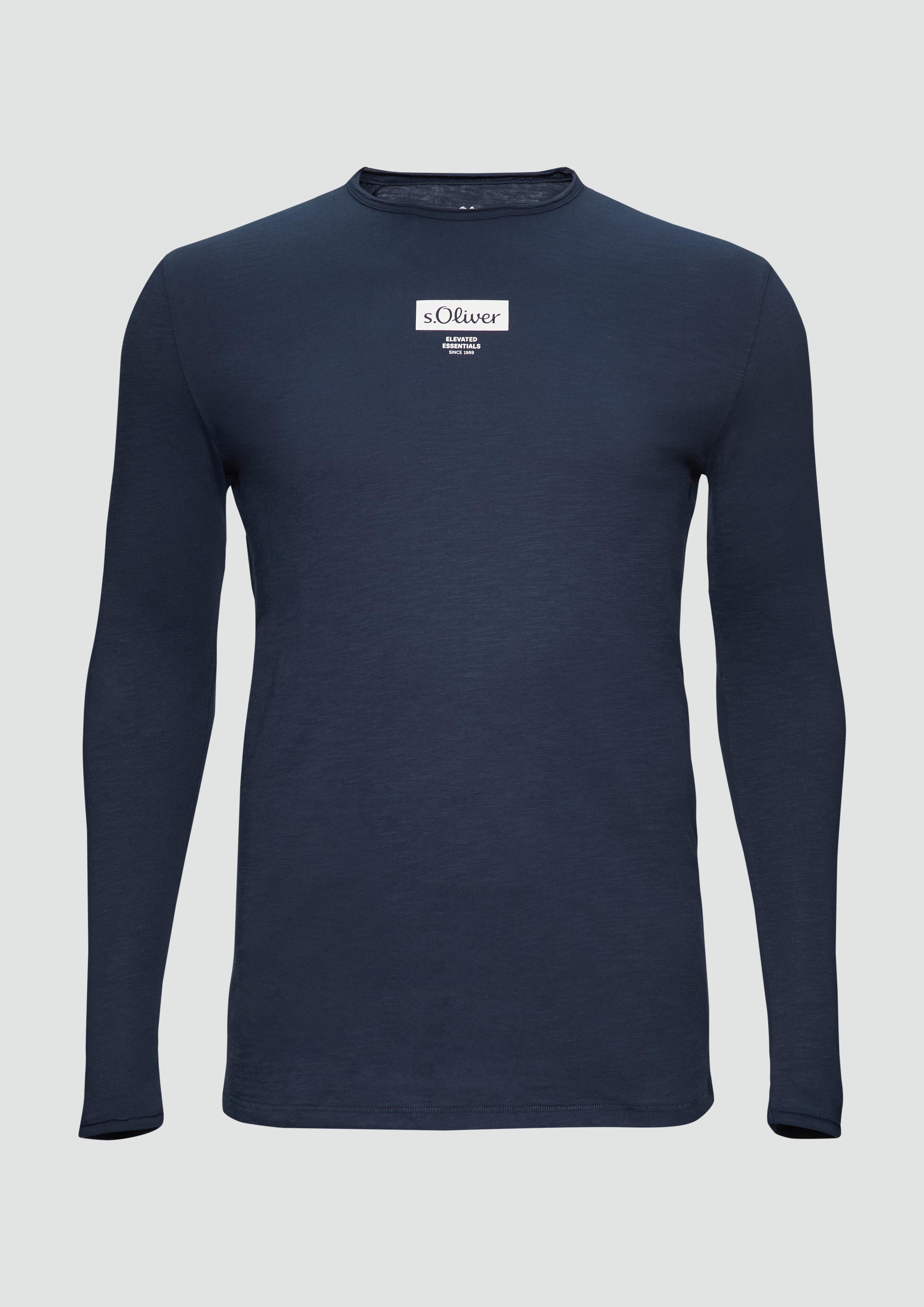 s.Oliver - Longsleeve mit Label-Print, Herren, blau