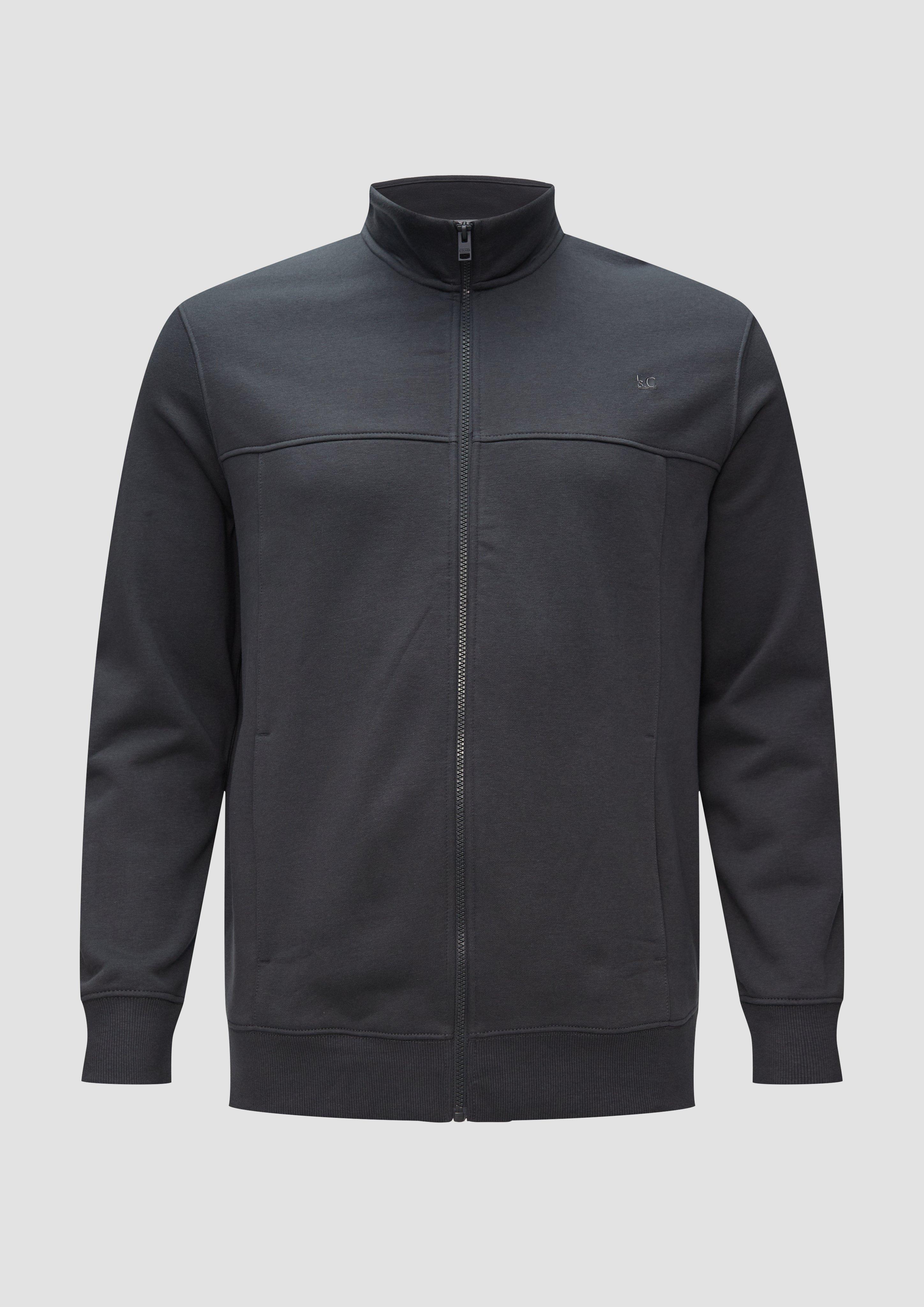 s.Oliver - Sweatjacke mit Stehkragen und Logo-Detail, Herren, grau