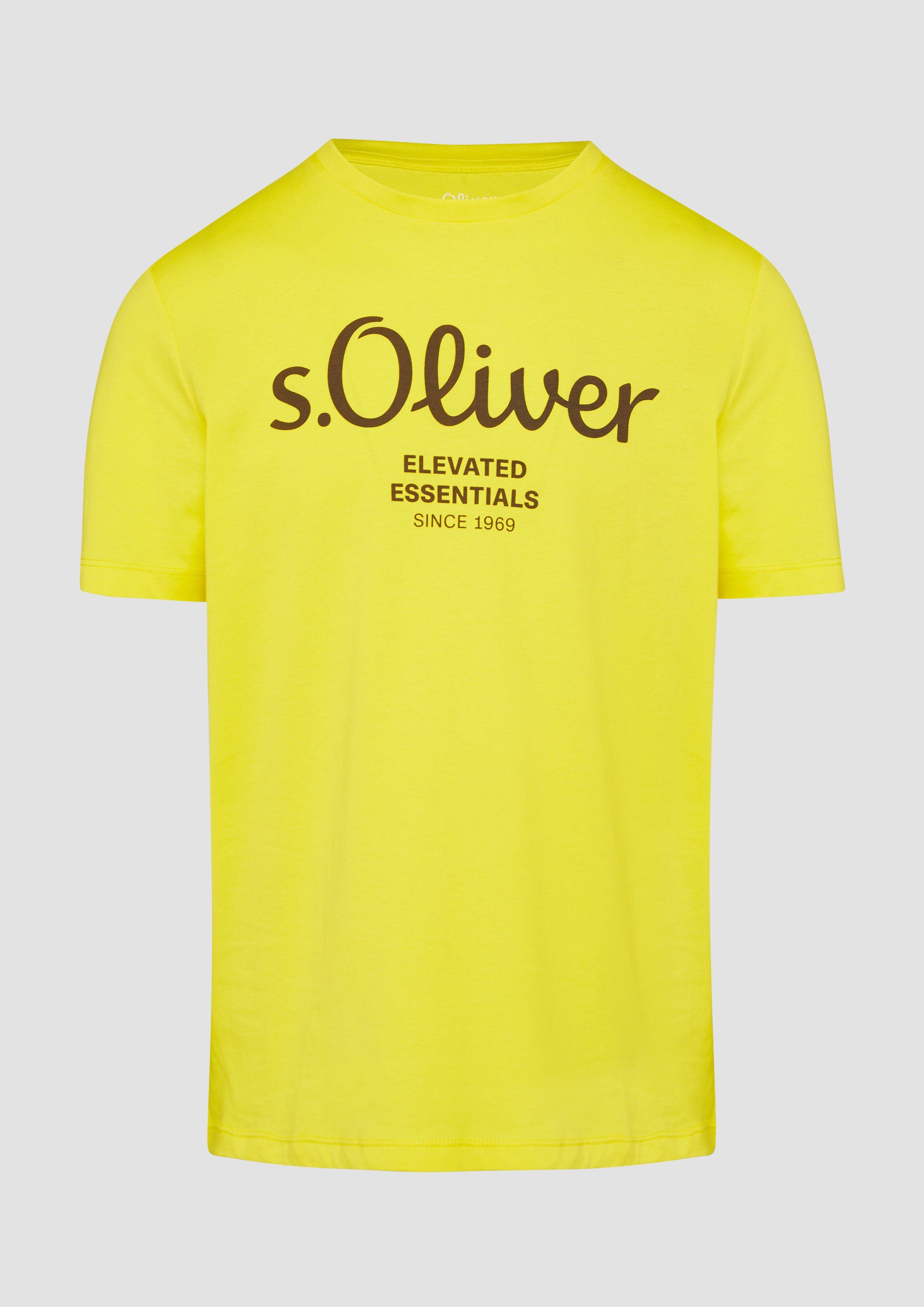 s.Oliver - T-Shirt mit Logo-Print, Herren, gelb