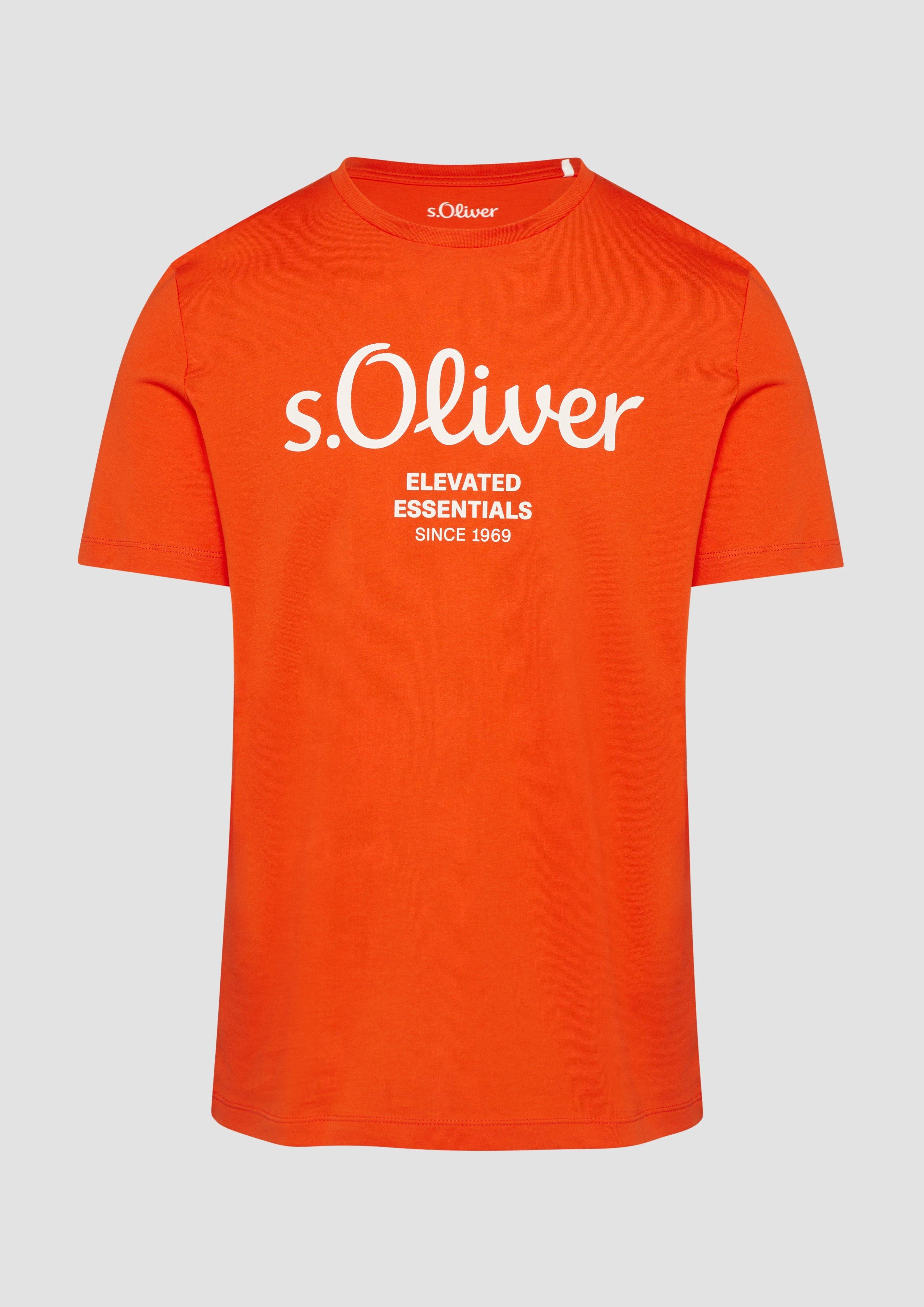 s.Oliver - T-Shirt mit Logo-Print, Herren, Orange